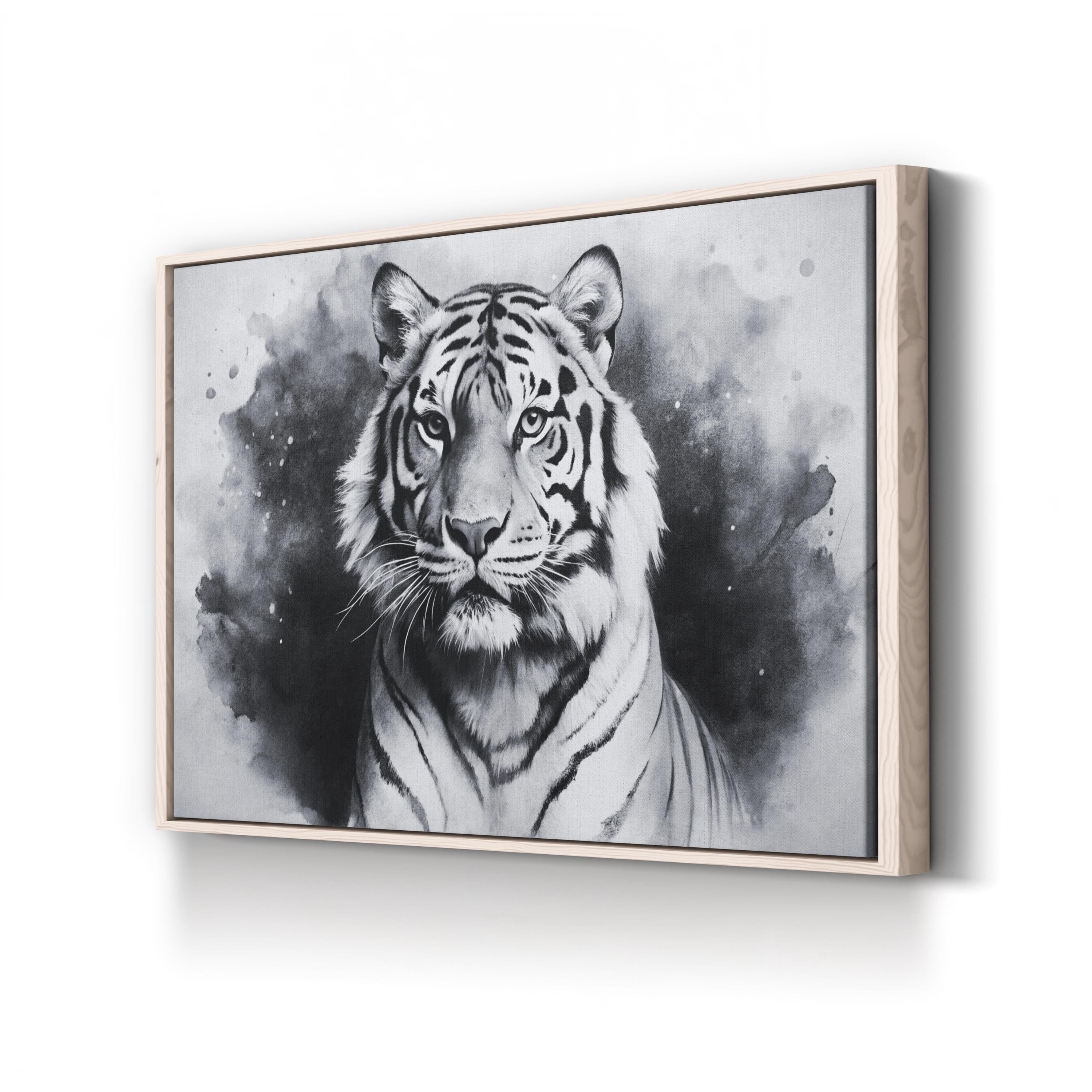 Black & White Tiger Portrait – Period Illustration Wall Art | Monochrome Wildlife Canvas Print