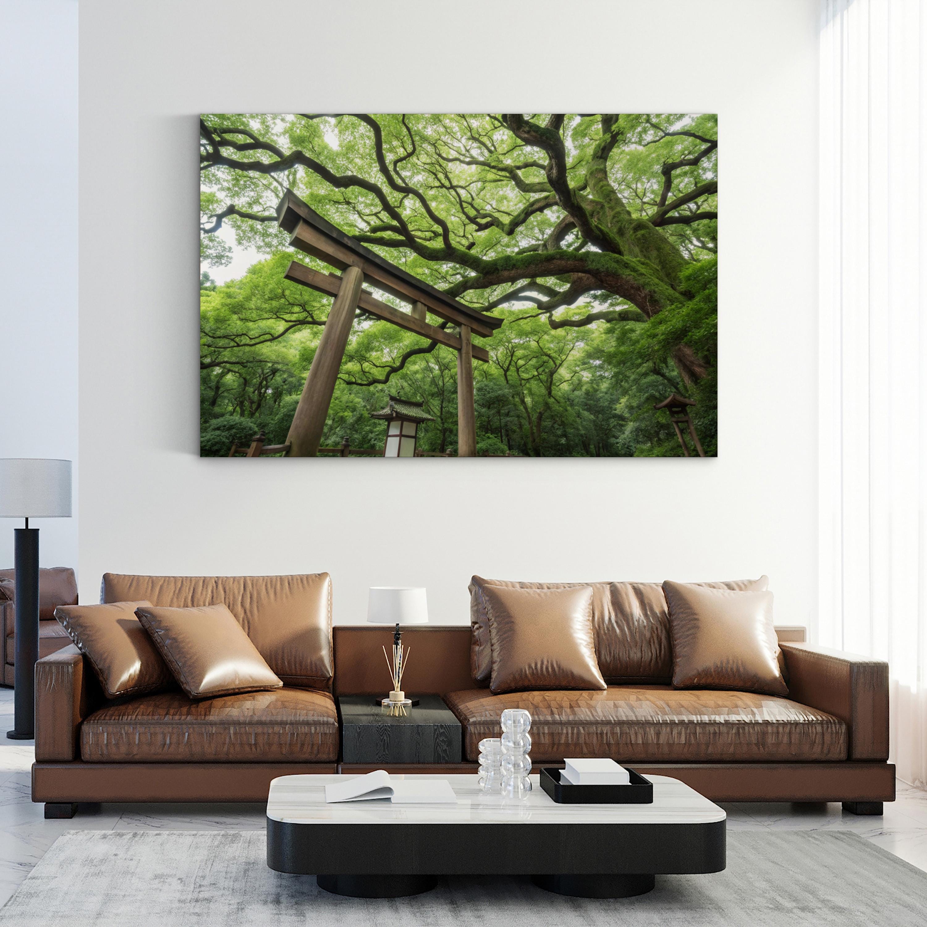 Zen Garden Torii Gate – Period Illustration Wall Art | Japanese Landscape Canvas Print