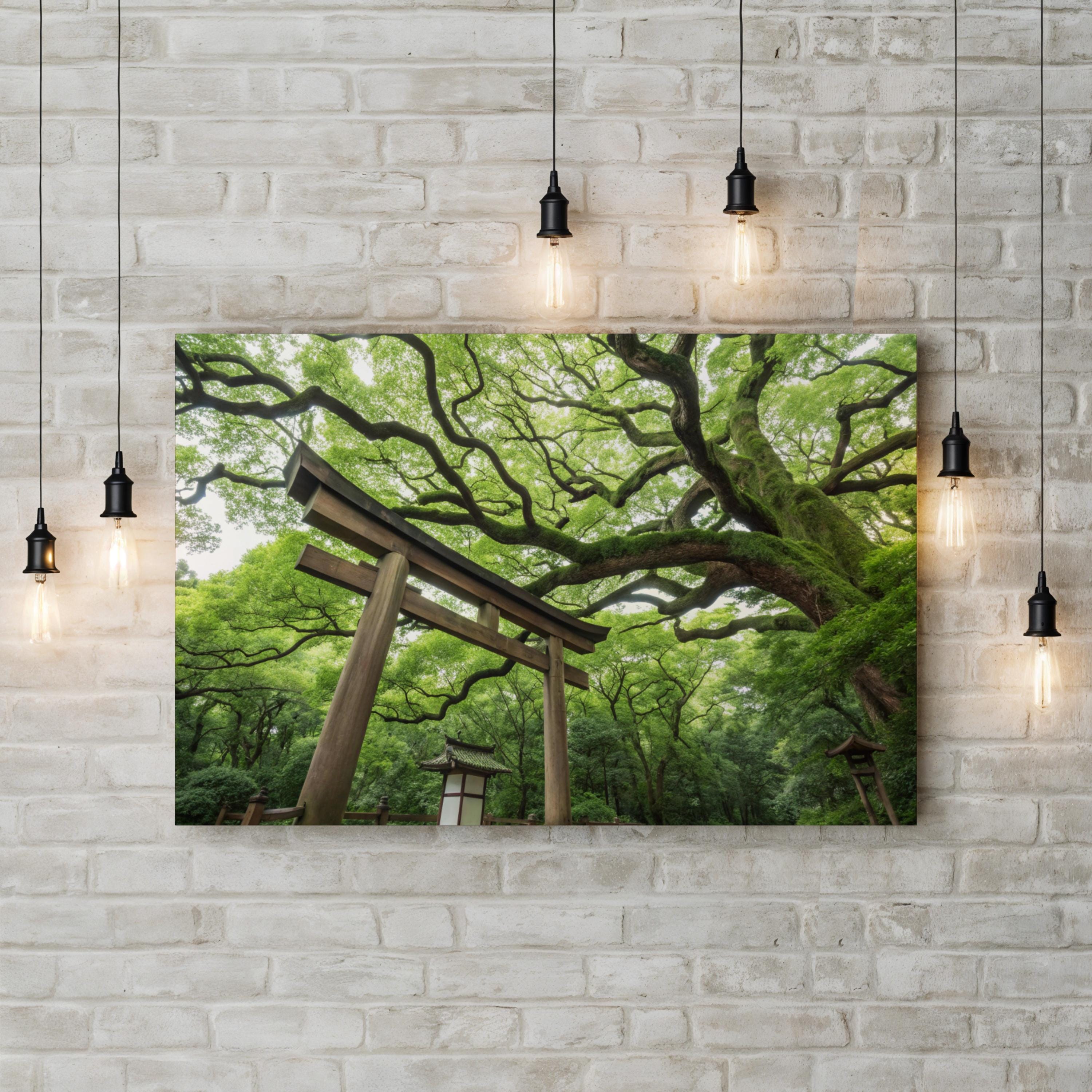 Zen Garden Torii Gate – Period Illustration Wall Art | Japanese Landscape Canvas Print