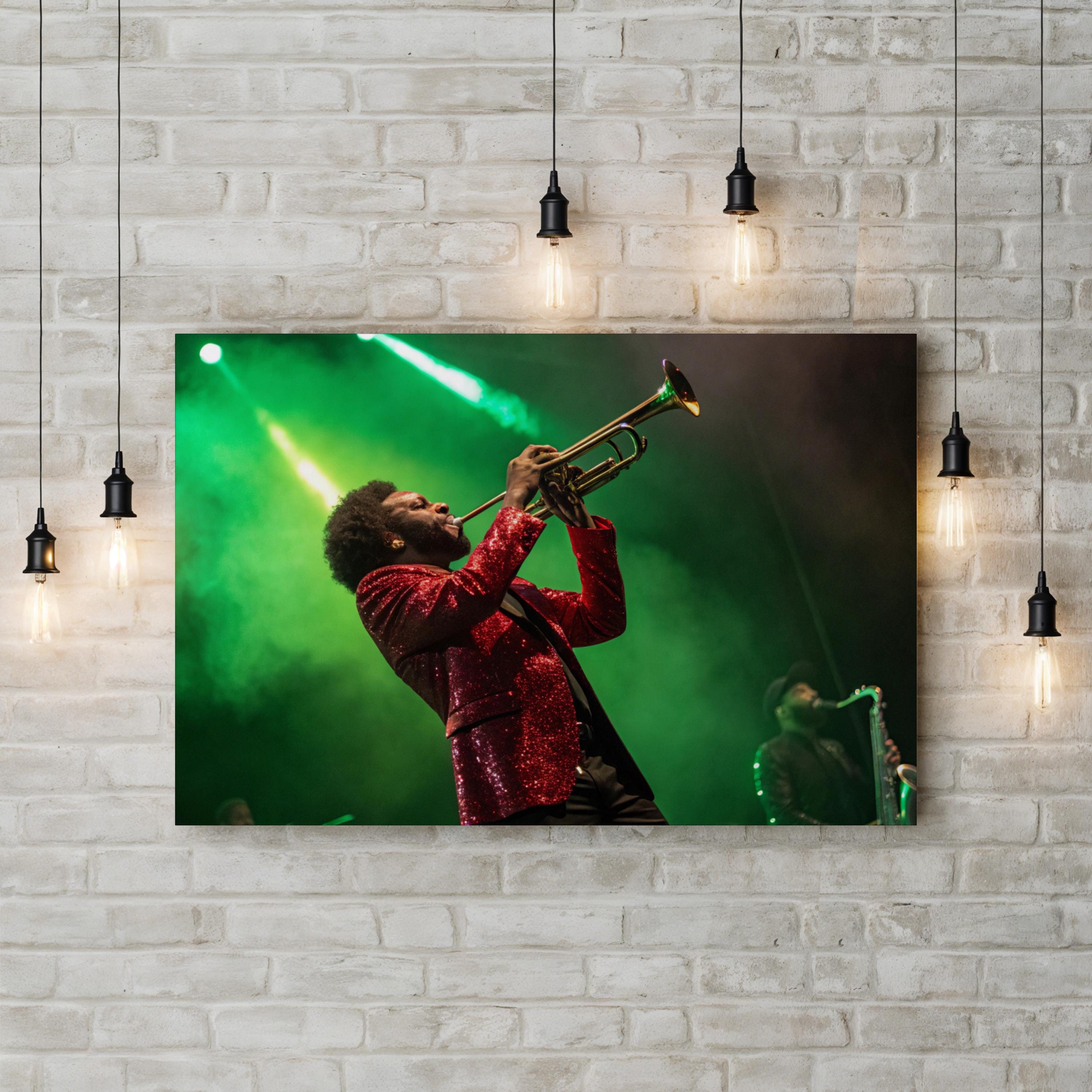 Trumpeter Stage Performance – Vintage Photography Wall Art | Live Music Canvas Print