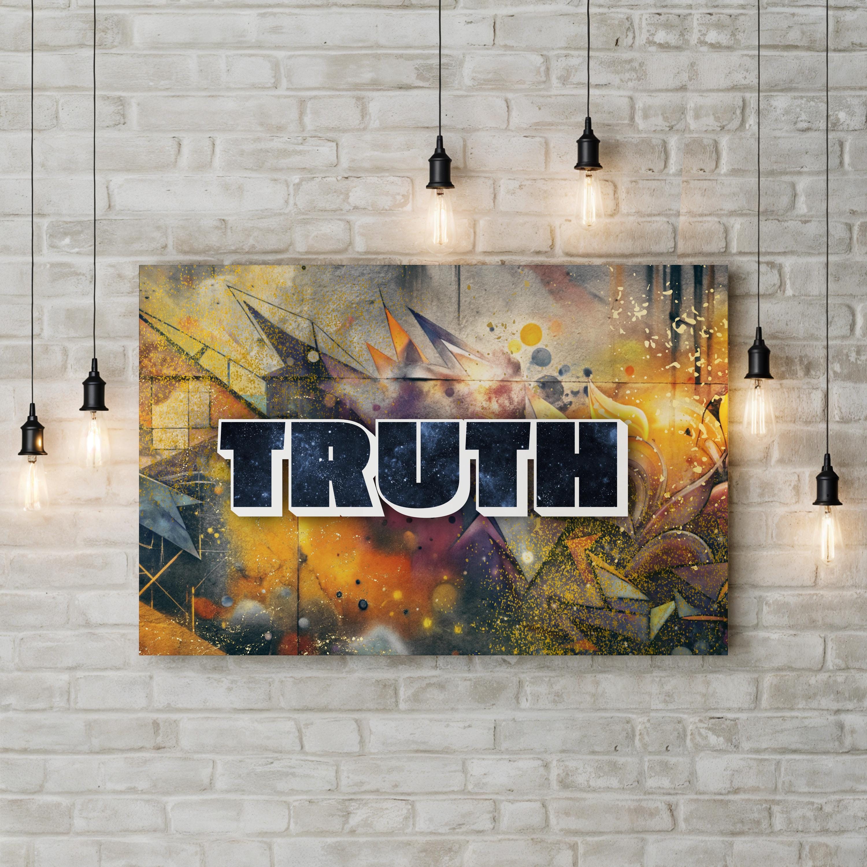 Truth Stone Graffiti Canvas Art: Sepia Urban Typography Wall Art