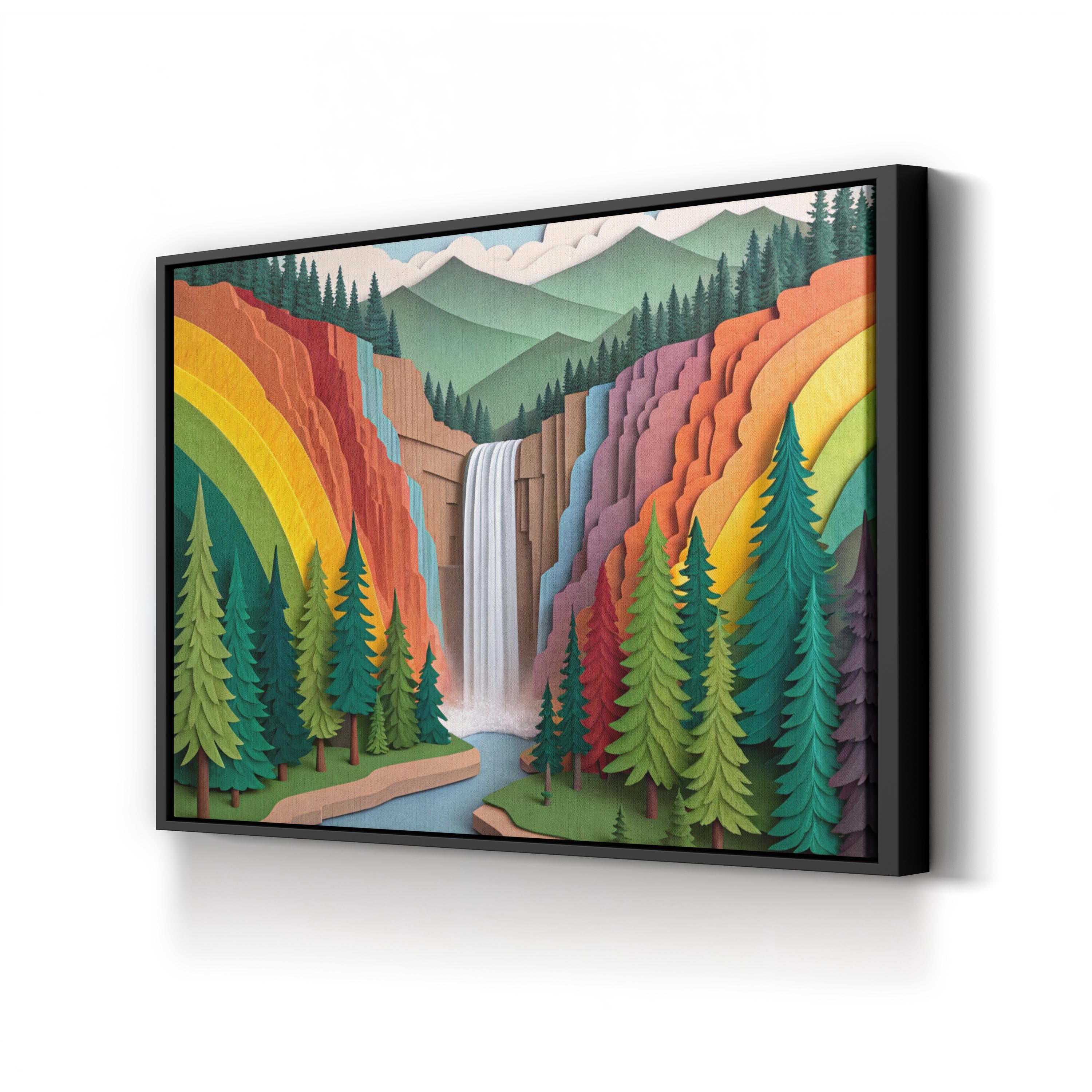 Vernal Falls Yosemite – Period Illustration Wall Art | Modern Paper Landscape Canvas Print