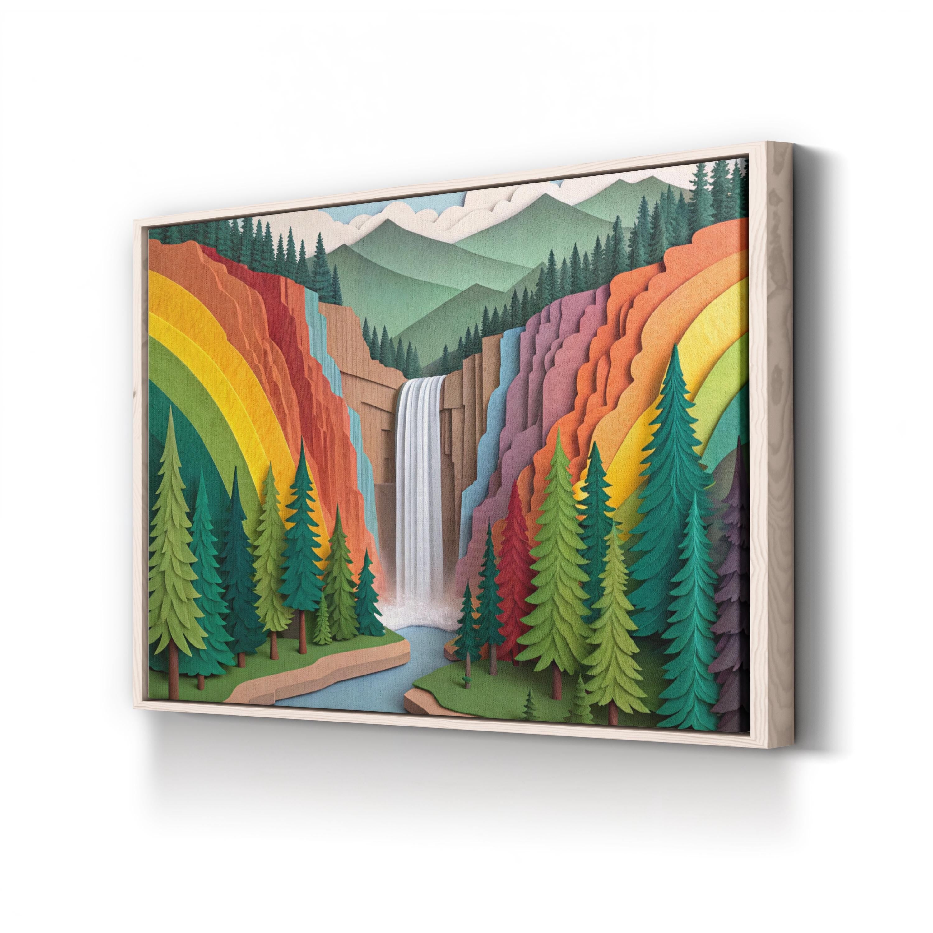 Vernal Falls Yosemite – Period Illustration Wall Art | Modern Paper Landscape Canvas Print