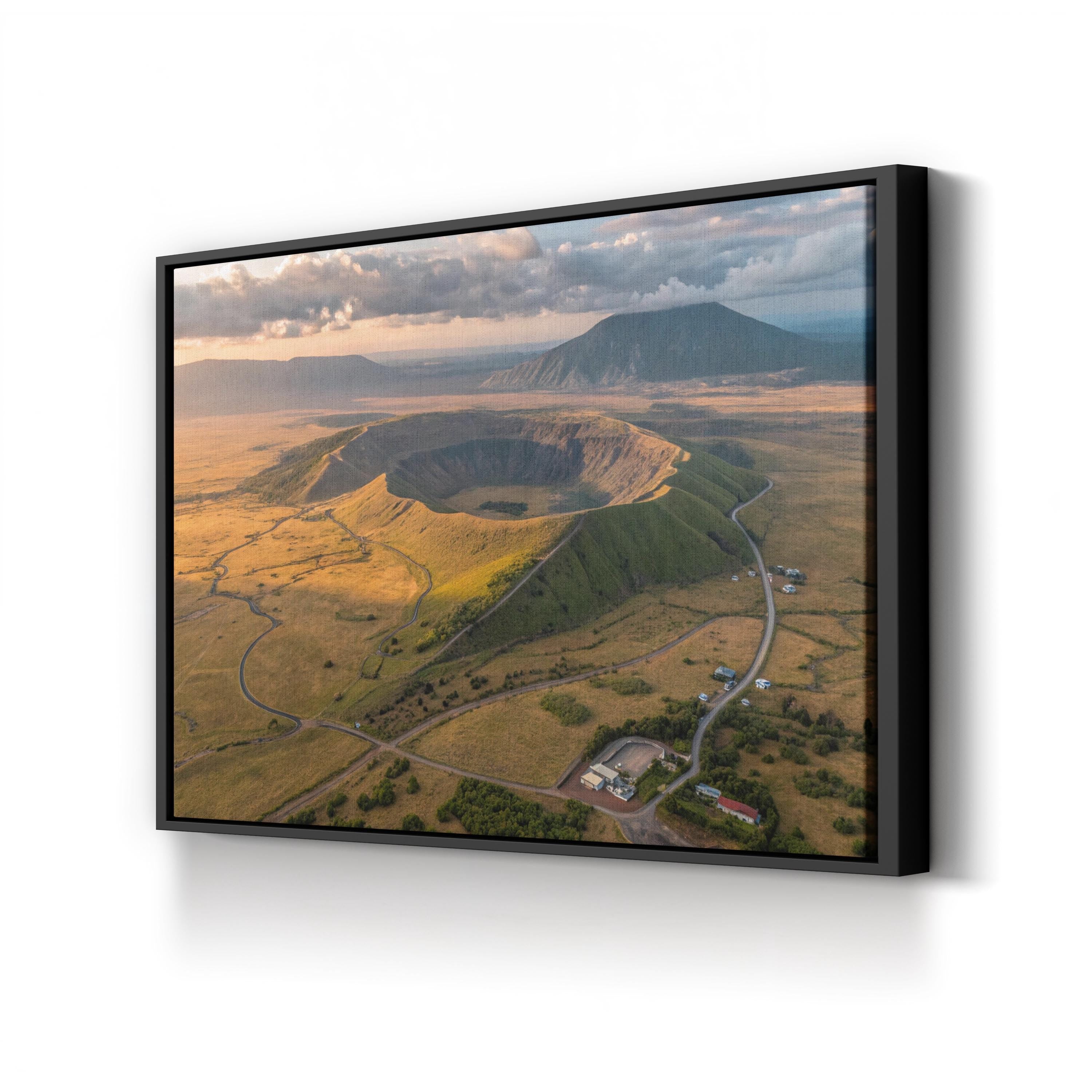 Iceland Volcano Crater Aerial – Vintage Photography Wall Art | Volcanic Landscape Canvas Print