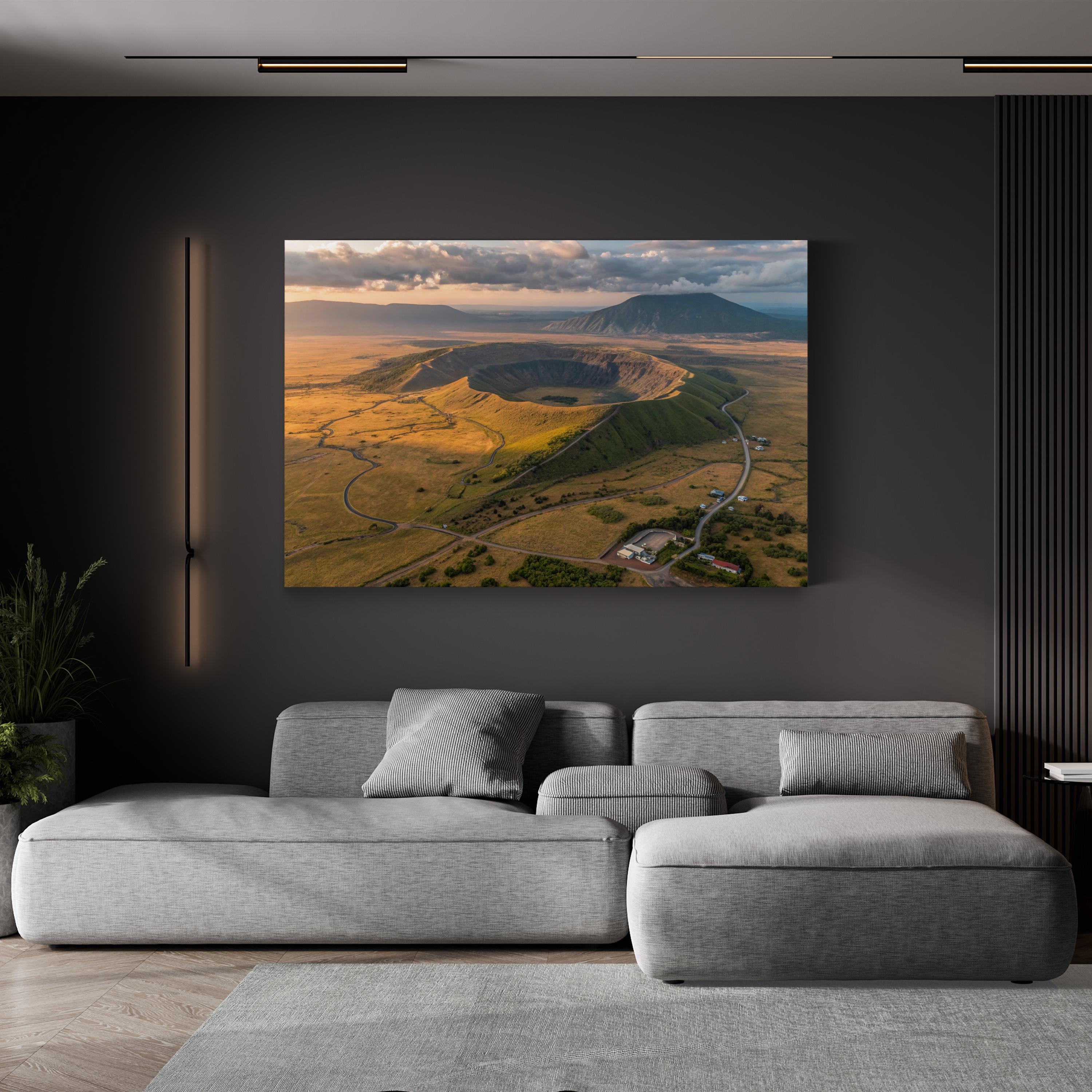 Iceland Volcano Crater Aerial – Vintage Photography Wall Art | Volcanic Landscape Canvas Print