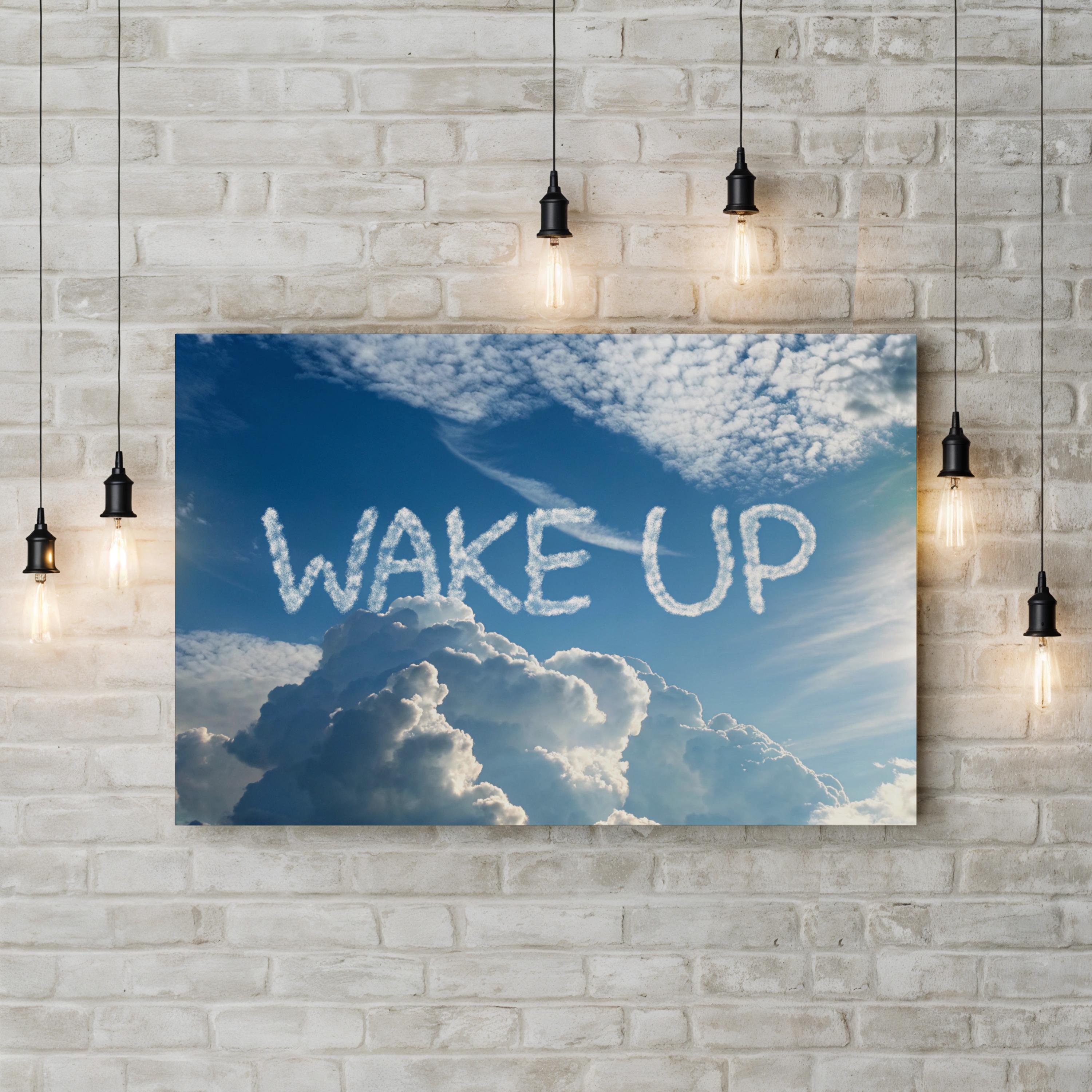 Wake Up Cloud Typography – Period Illustration Wall Art | Motivational Canvas Print