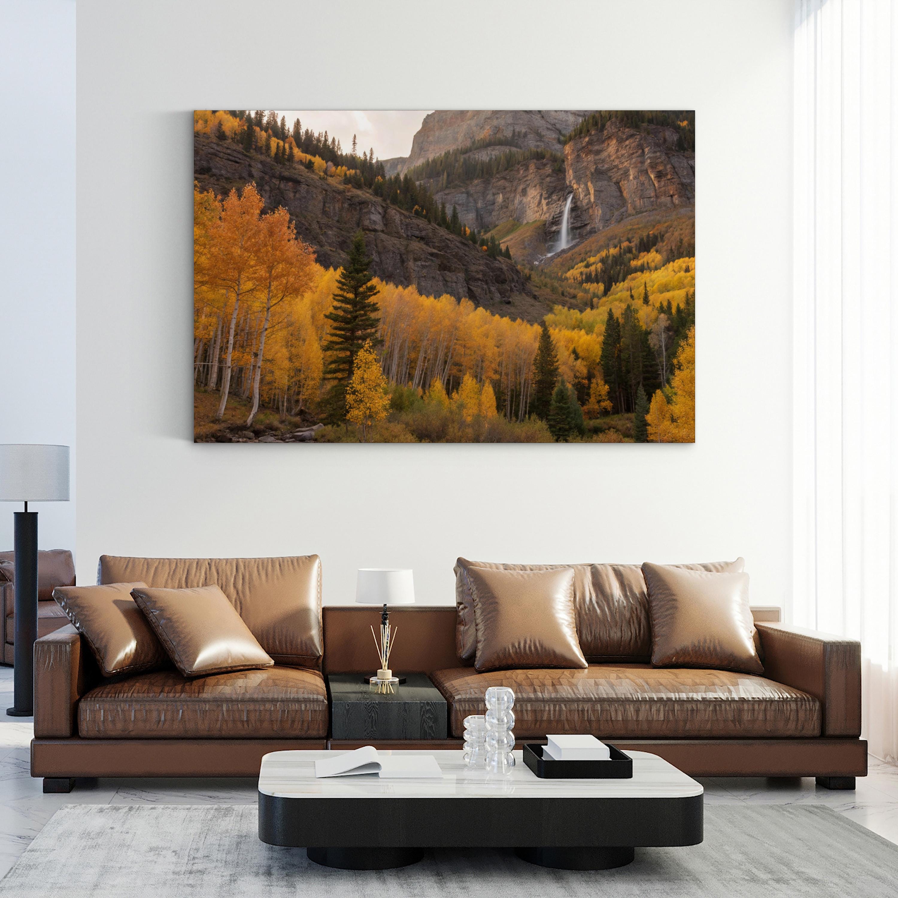 Mountain Valley Waterfall Autumn – Vintage Photography Wall Art | Scenic Landscape Canvas Print