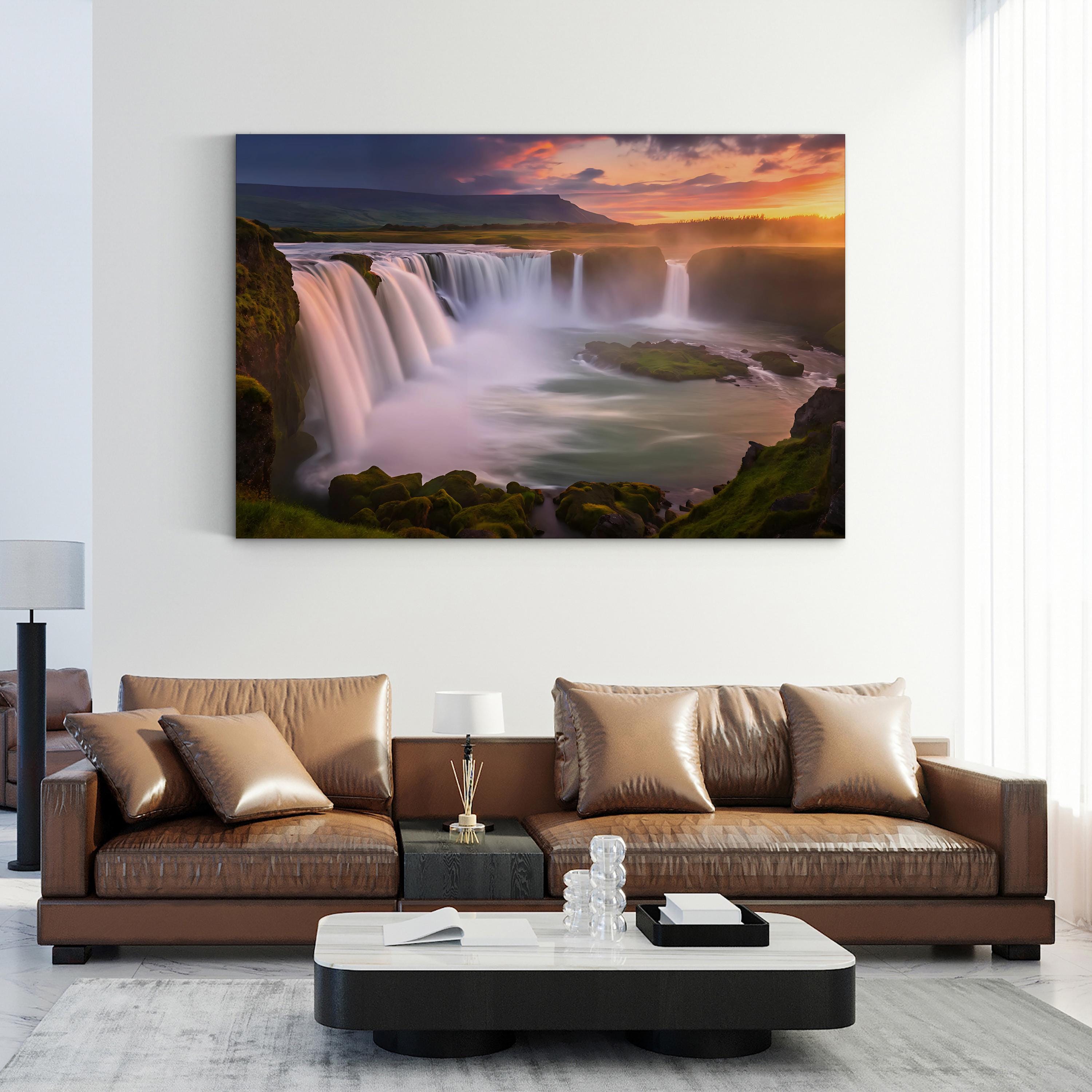 Godafoss Waterfall, Iceland – Vintage Photography Wall Art | Nature Landscape Canvas Print