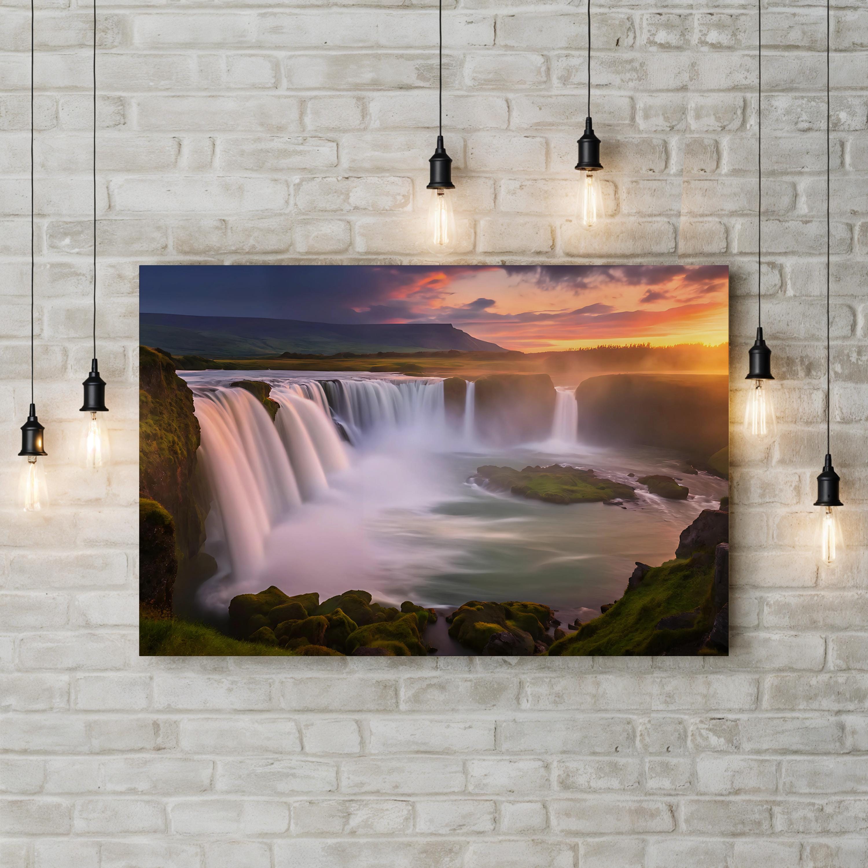 Godafoss Waterfall, Iceland – Vintage Photography Wall Art | Nature Landscape Canvas Print