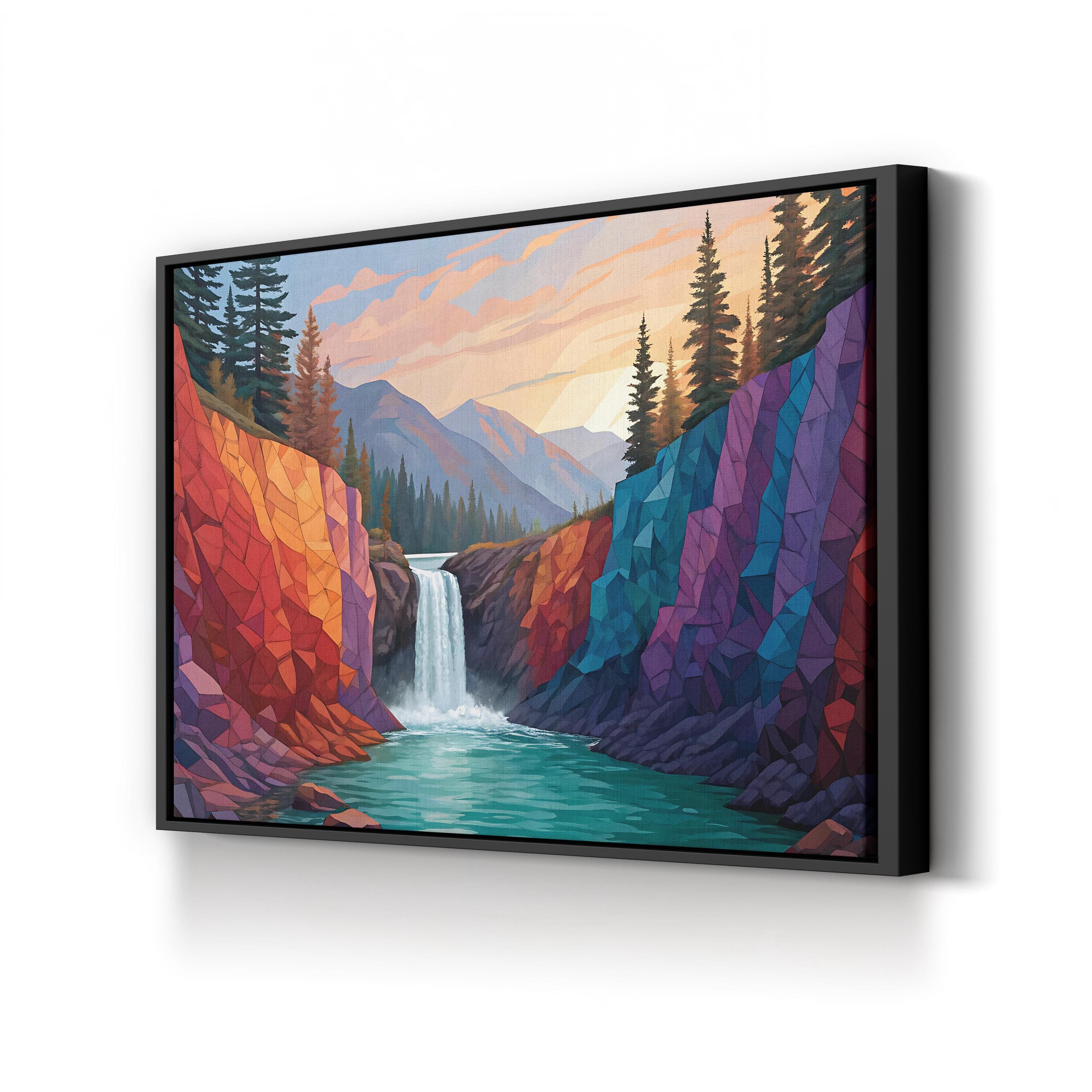 Geometric Waterfall – Period Illustration Wall Art | Abstract Landscape Canvas Print