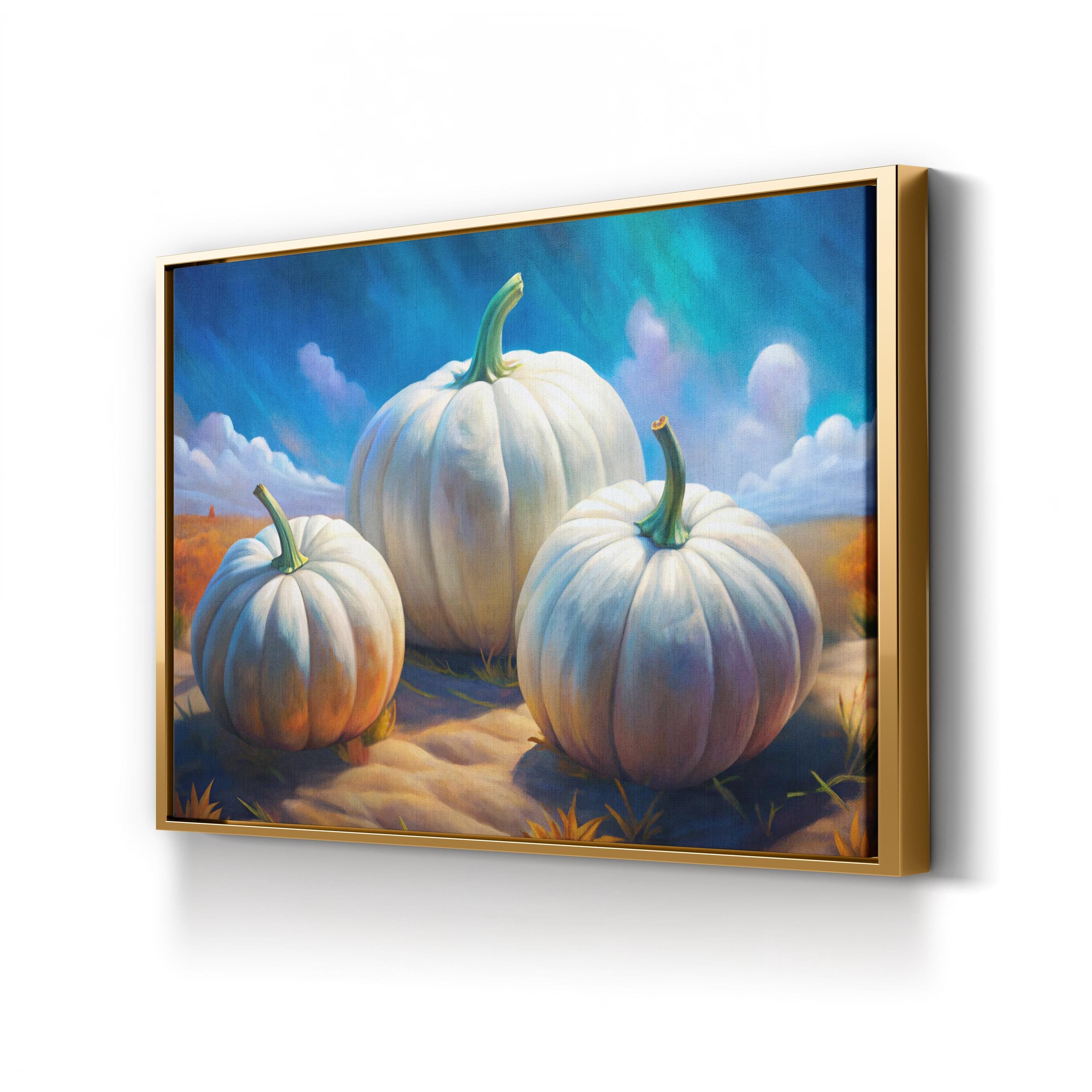 White Pumpkin Stack – Period Illustration Wall Art | Autumn Harvest Canvas Print