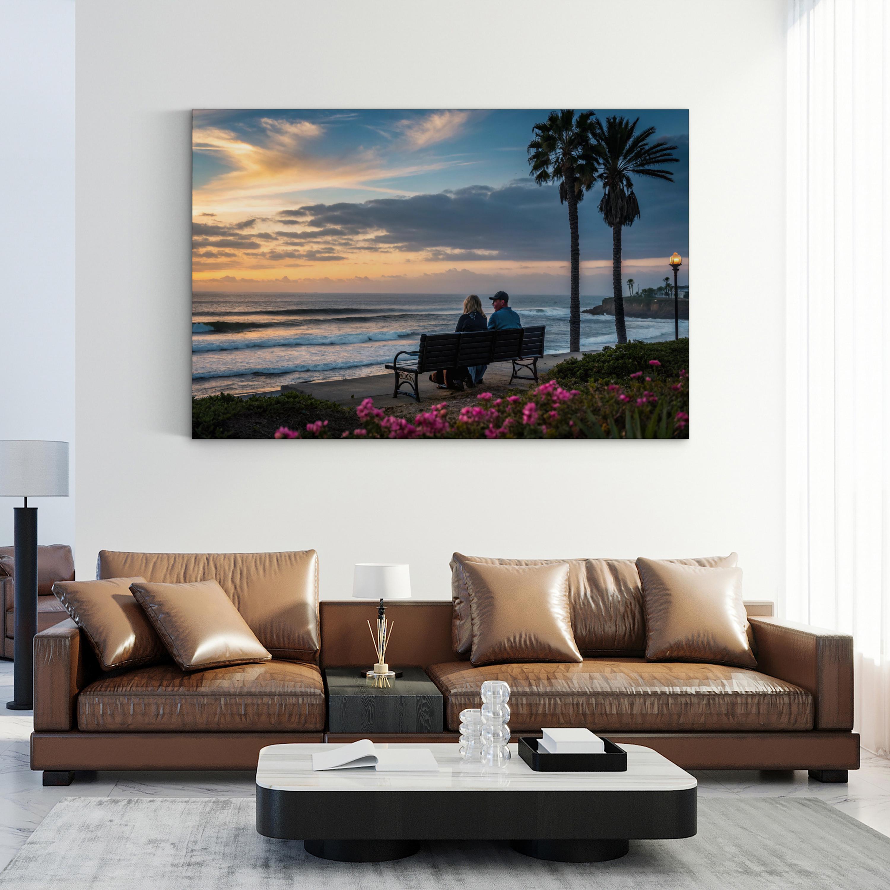 Romantic Beach Sunset Couple – Vintage Photography Wall Art | Coastal Canvas Print