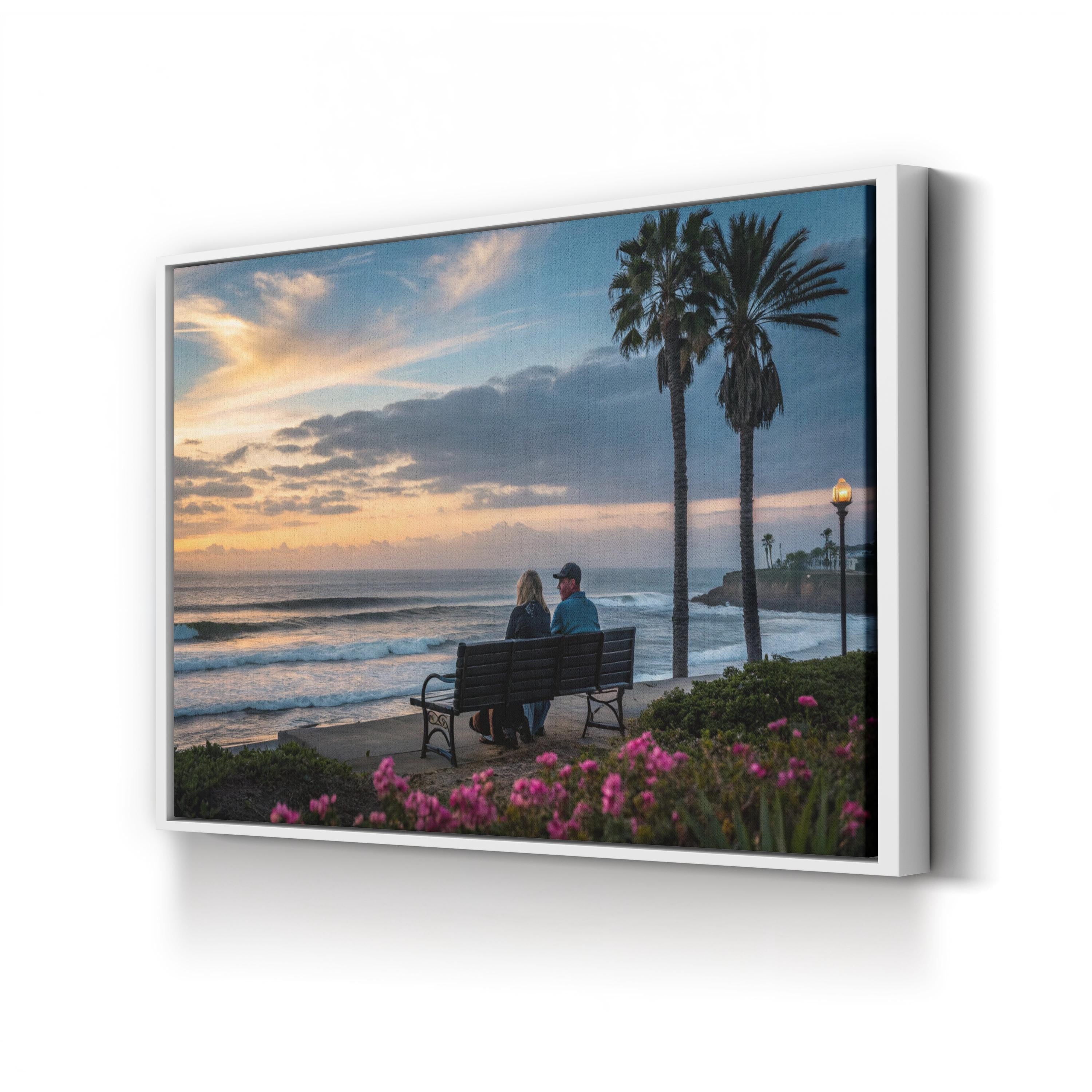 Romantic Beach Sunset Couple – Vintage Photography Wall Art | Coastal Canvas Print