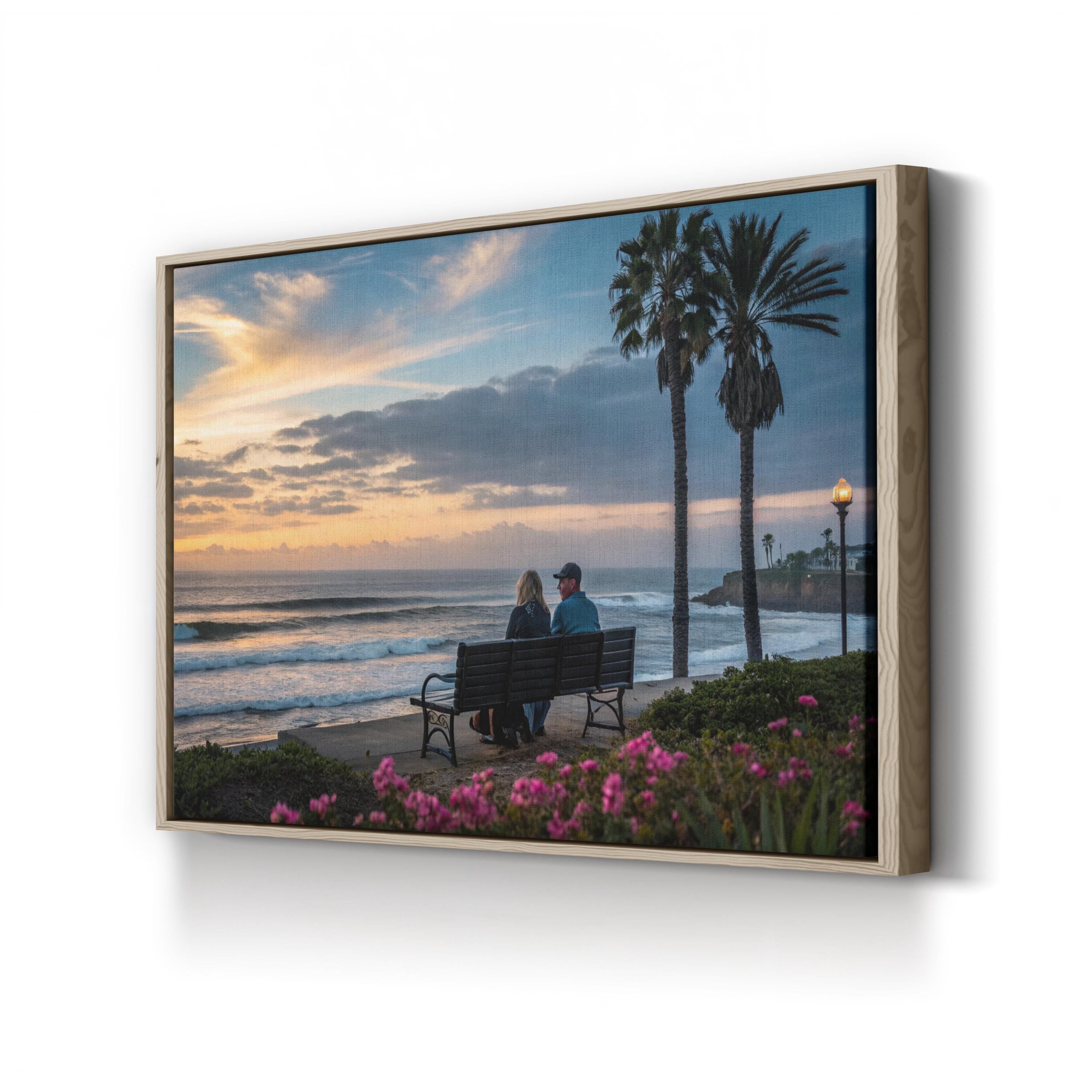 Romantic Beach Sunset Couple – Vintage Photography Wall Art | Coastal Canvas Print