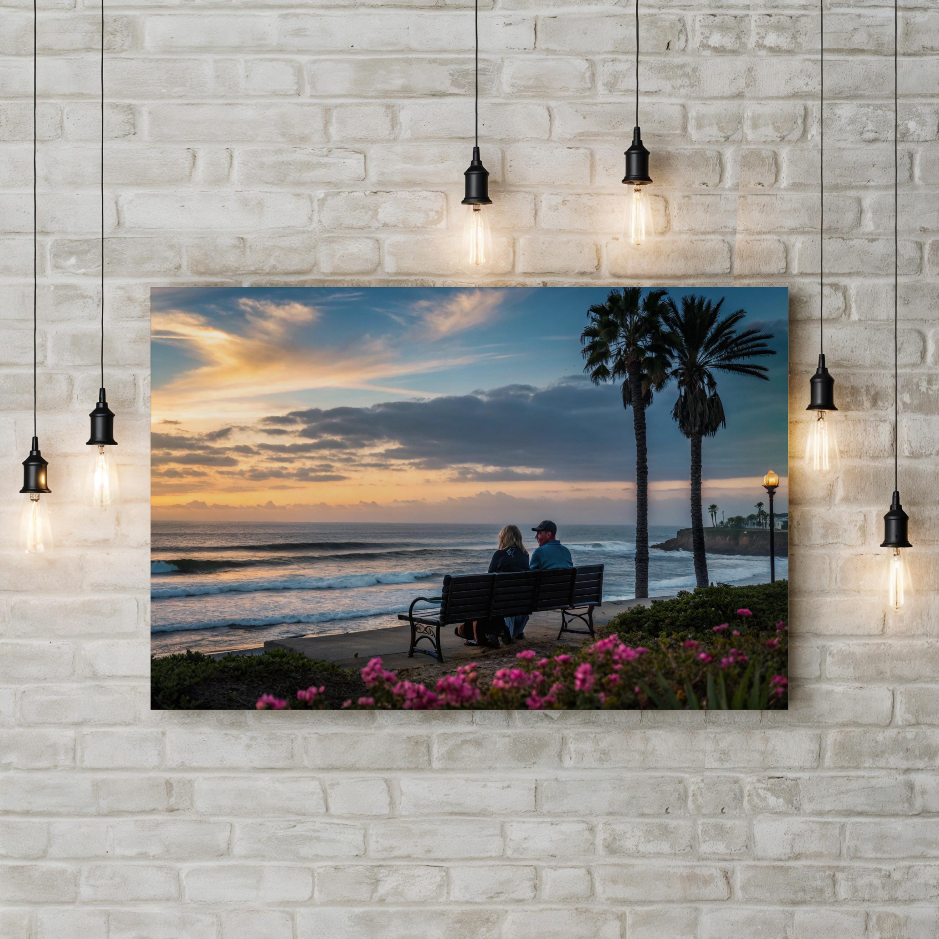 Romantic Beach Sunset Couple – Vintage Photography Wall Art | Coastal Canvas Print