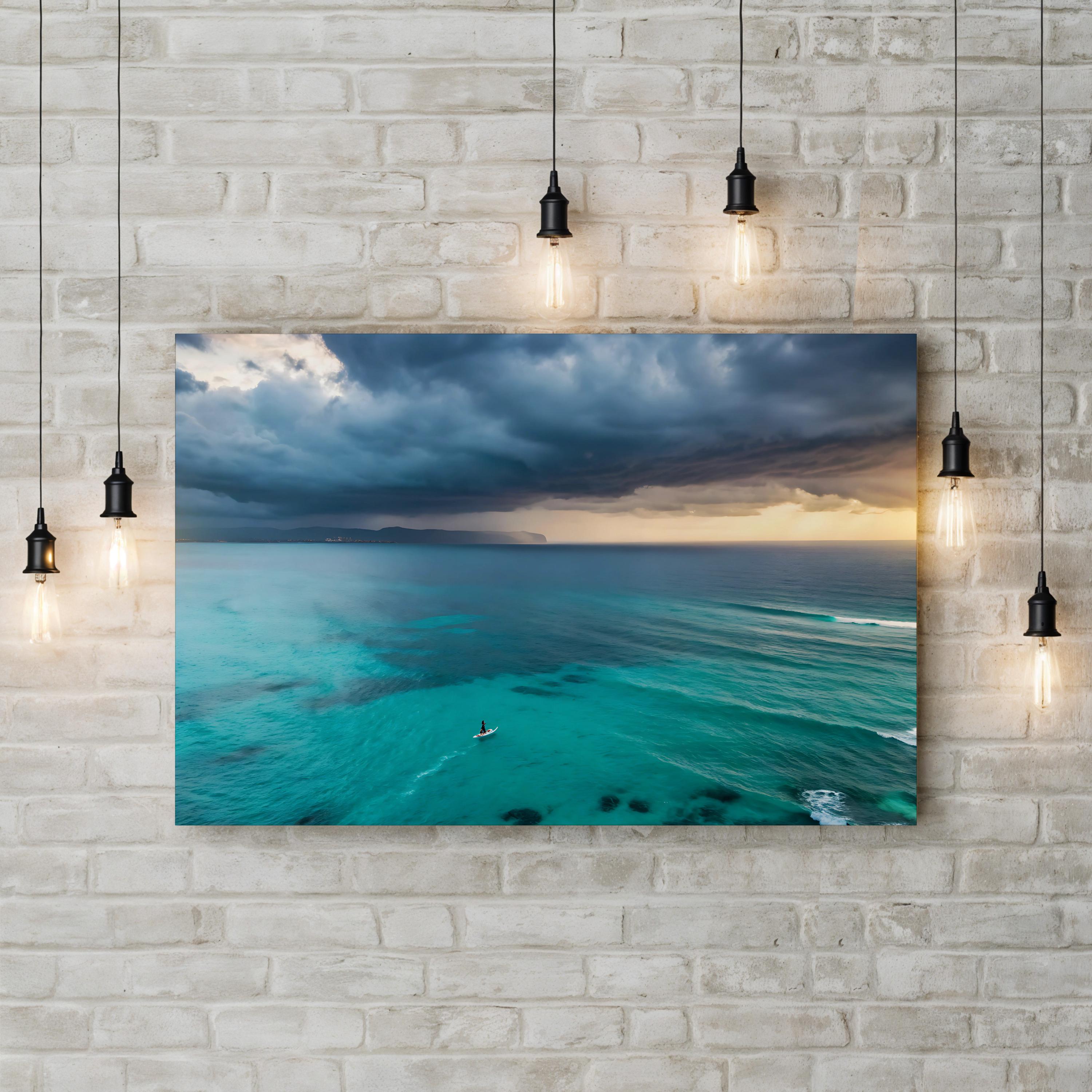 Surfer Ocean Wave Canvas Wall Art — Aerial Coastal Beach Photography Print