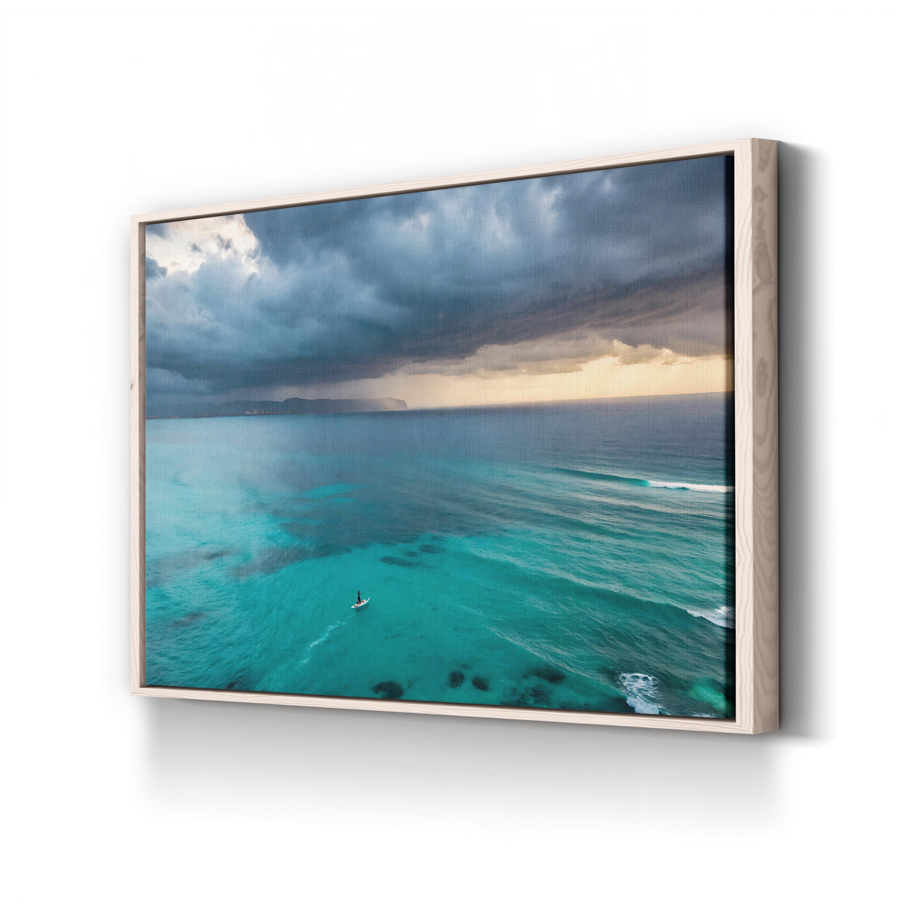Surfer Ocean Wave Canvas Wall Art — Aerial Coastal Beach Photography Print