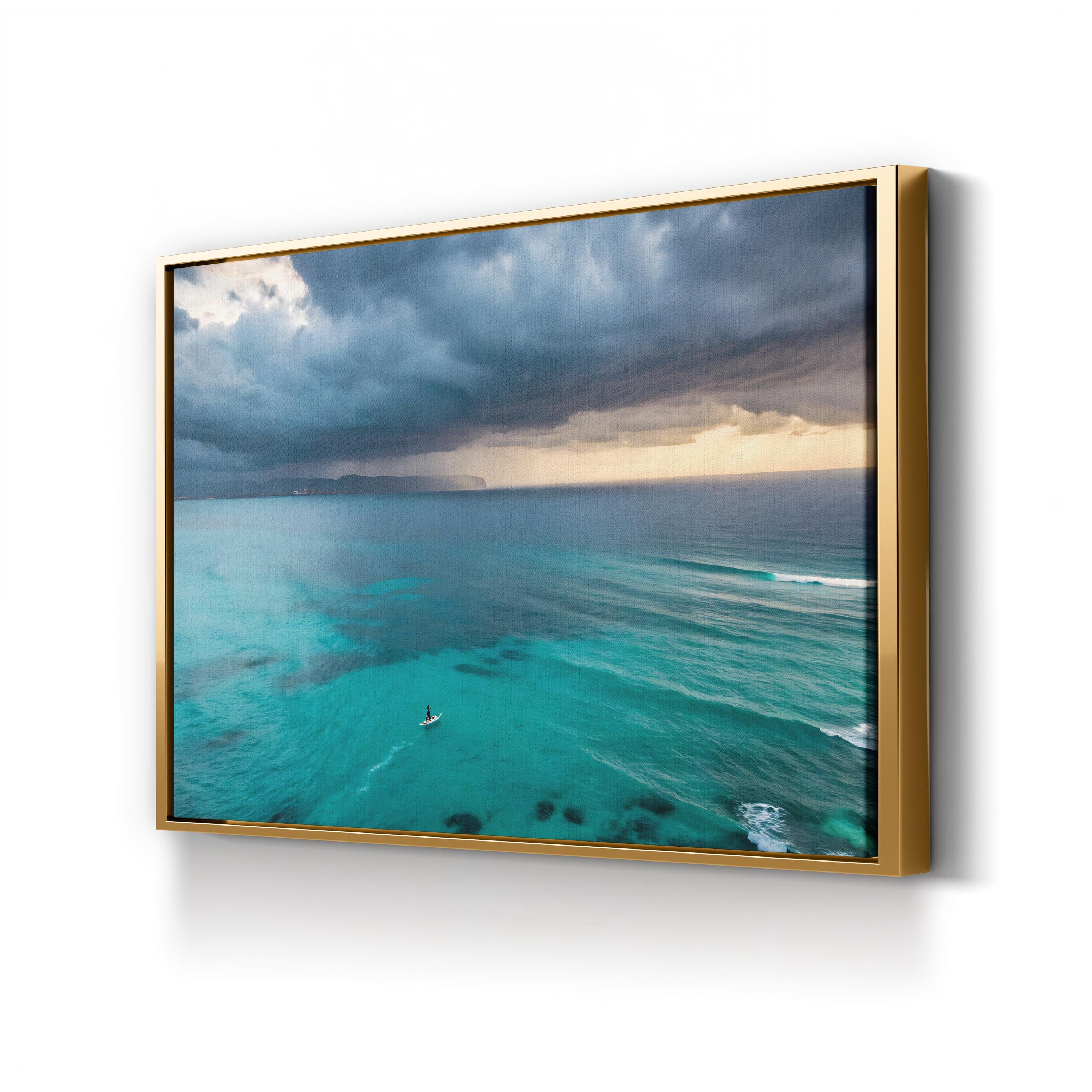 Surfer Ocean Wave Canvas Wall Art — Aerial Coastal Beach Photography Print