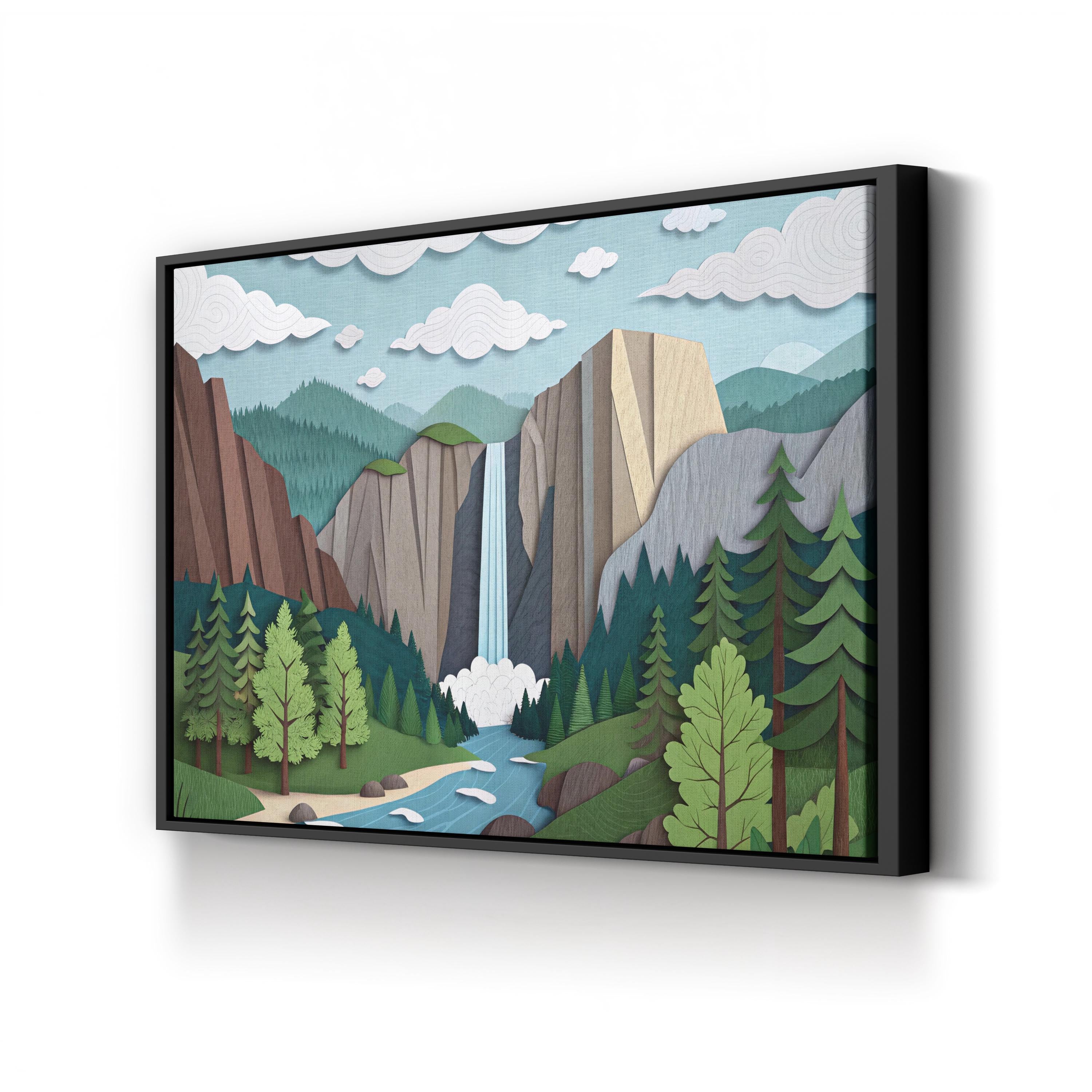 Yosemite Falls – Period Illustration Wall Art | Minimalist Landscape Canvas Print