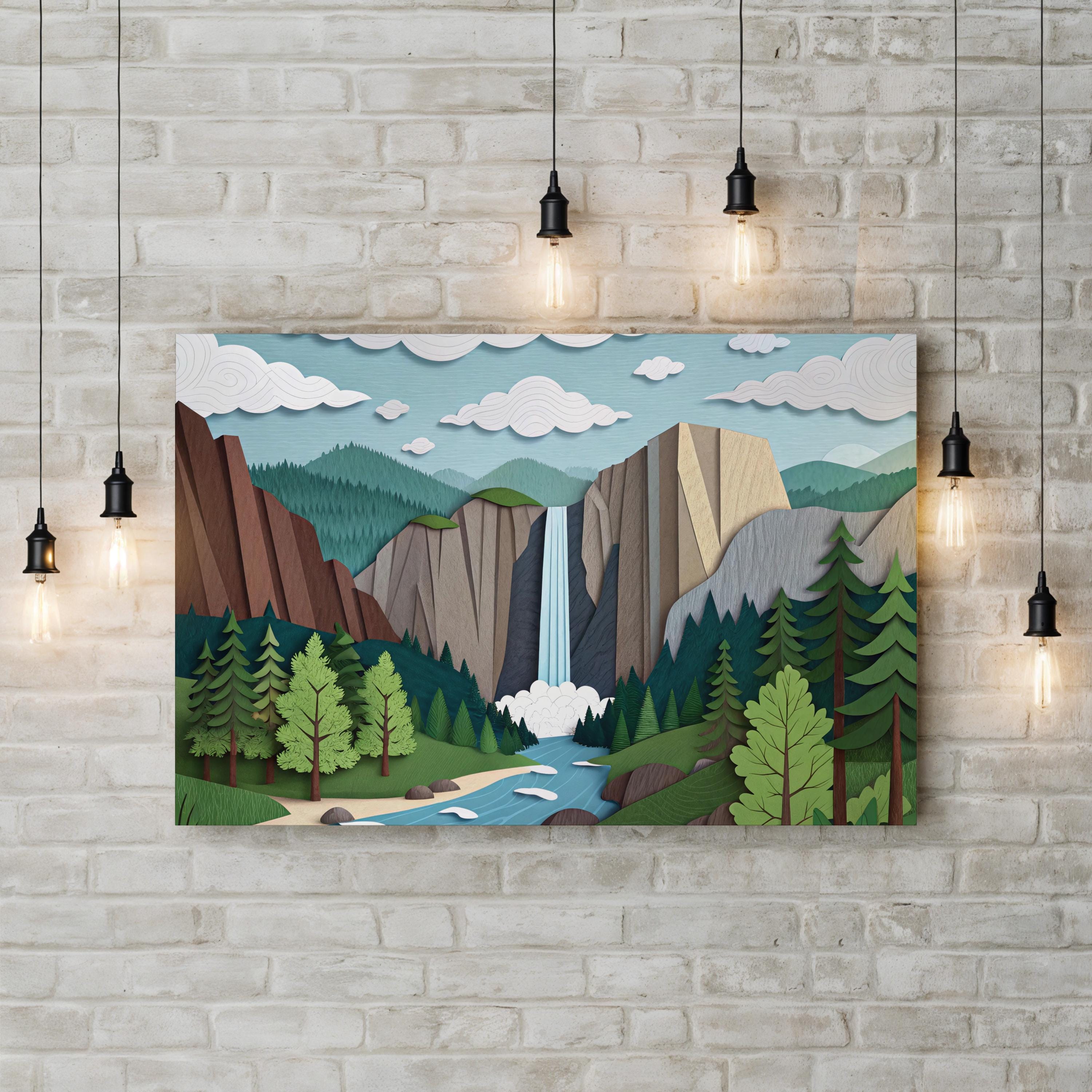 Yosemite Falls – Period Illustration Wall Art | Minimalist Landscape Canvas Print