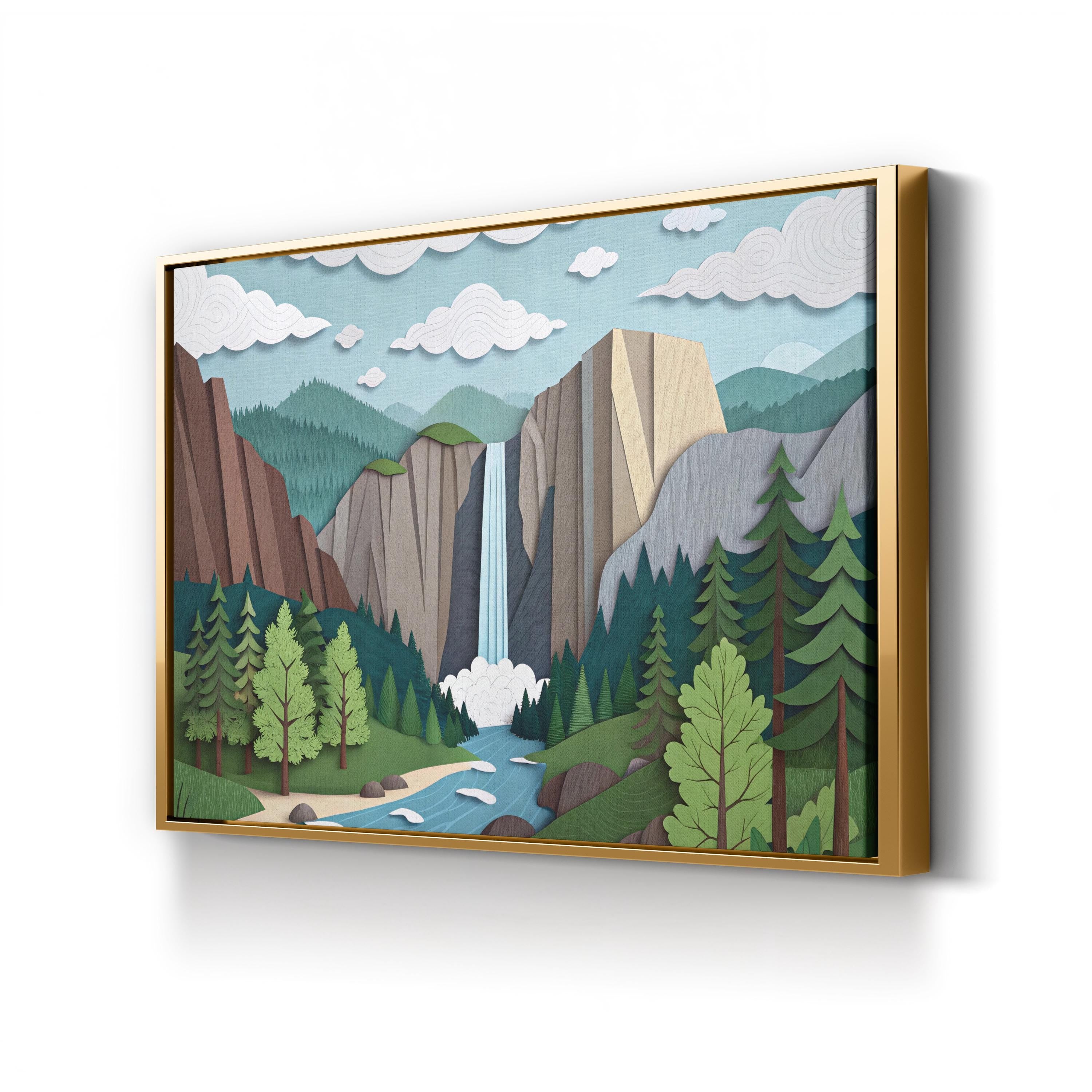 Yosemite Falls – Period Illustration Wall Art | Minimalist Landscape Canvas Print