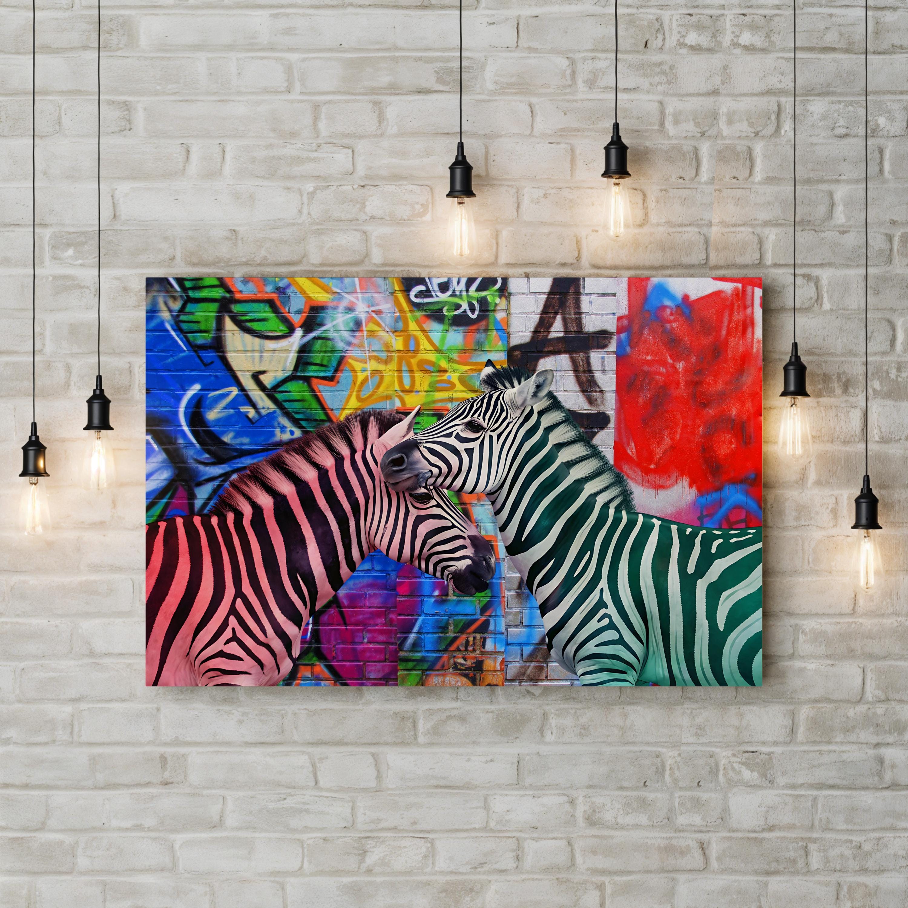 Graffiti Zebra – Period Illustration Wall Art | Modern Urban Wildlife Canvas Print