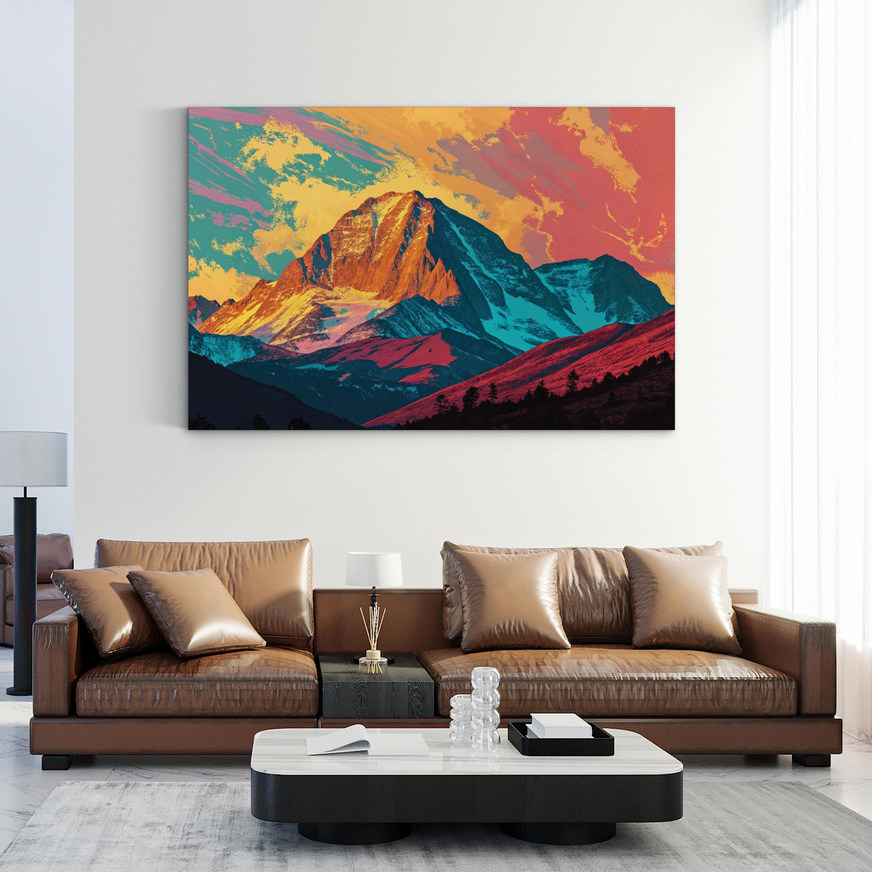 Abstract Longs Peak Colorado – Period Illustration Wall Art | Colorful Mountain Canvas Print