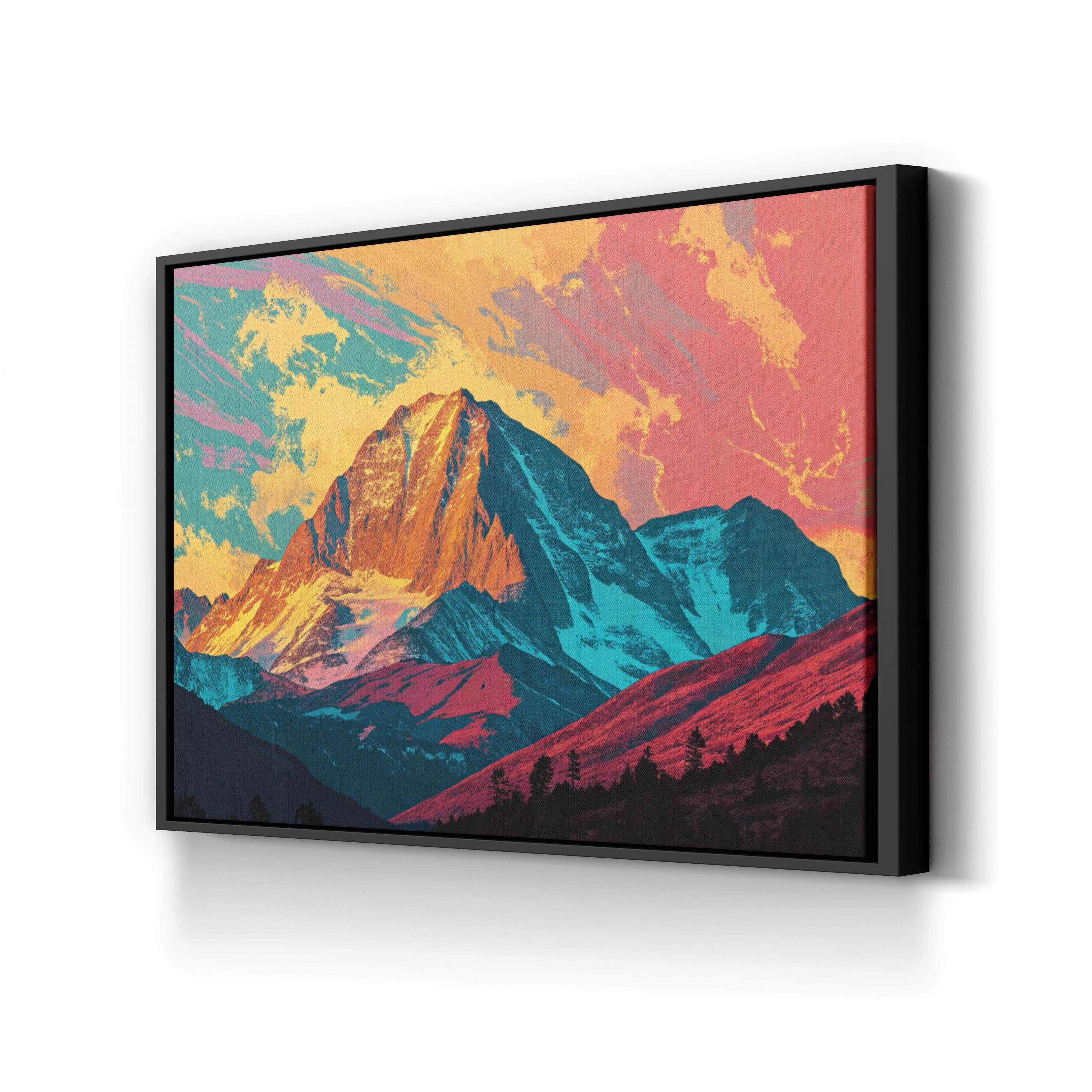 Abstract Longs Peak Colorado – Period Illustration Wall Art | Colorful Mountain Canvas Print