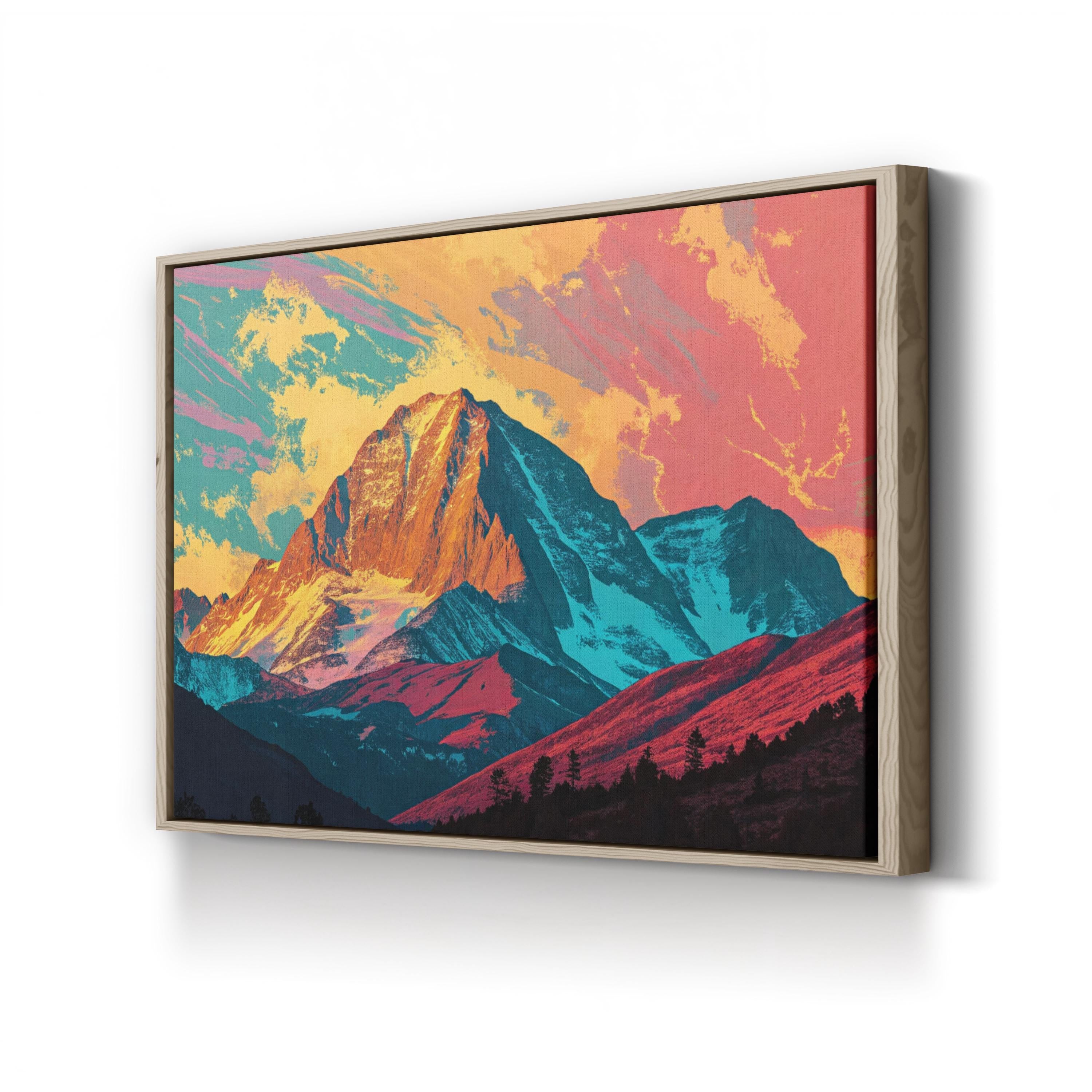 Abstract Longs Peak Colorado – Period Illustration Wall Art | Colorful Mountain Canvas Print