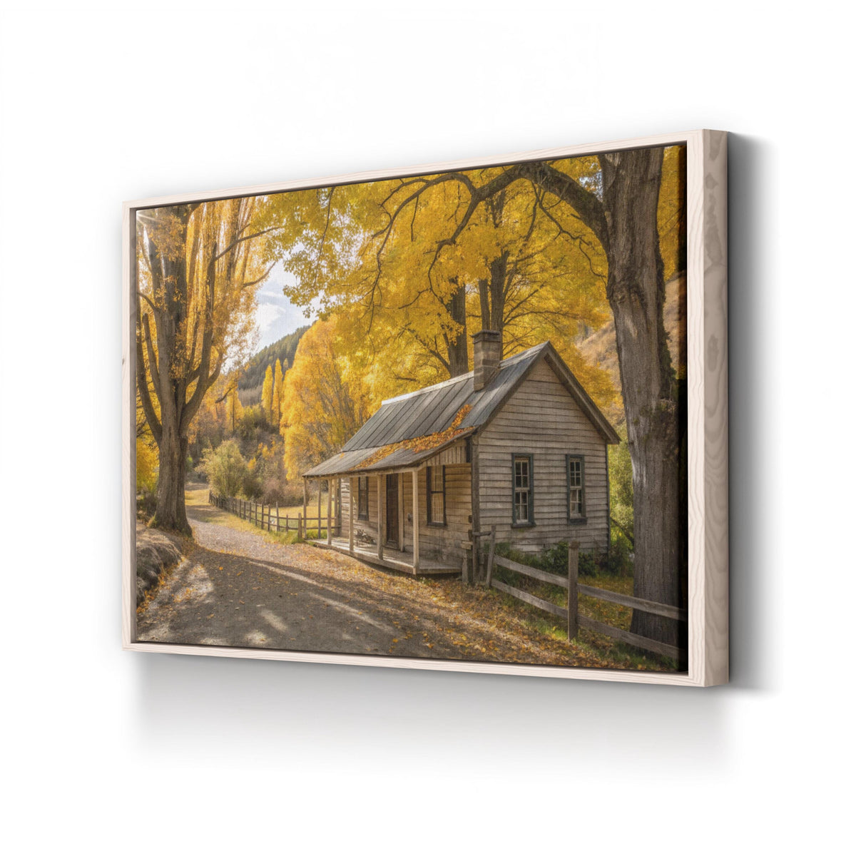 Arrowtown Autumn Cottage, Otago, New Zealand canvas print in an oak frame