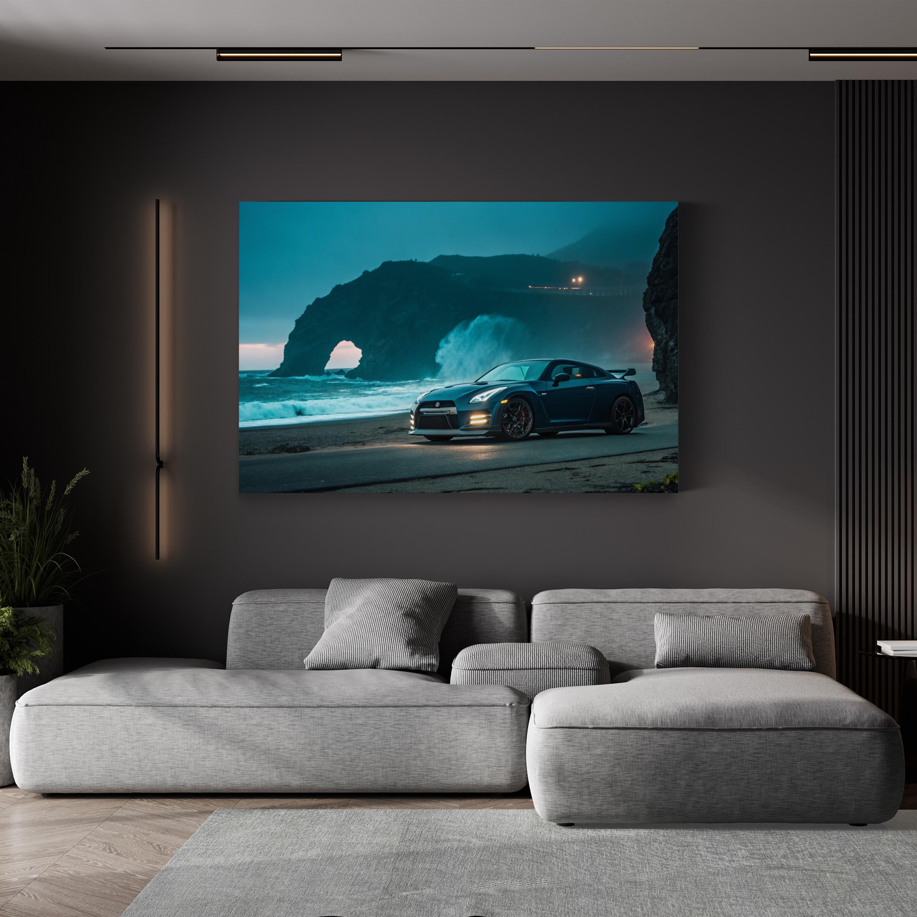 Nissan GT-R Beach Canvas Art – Coastal Car Photography Print