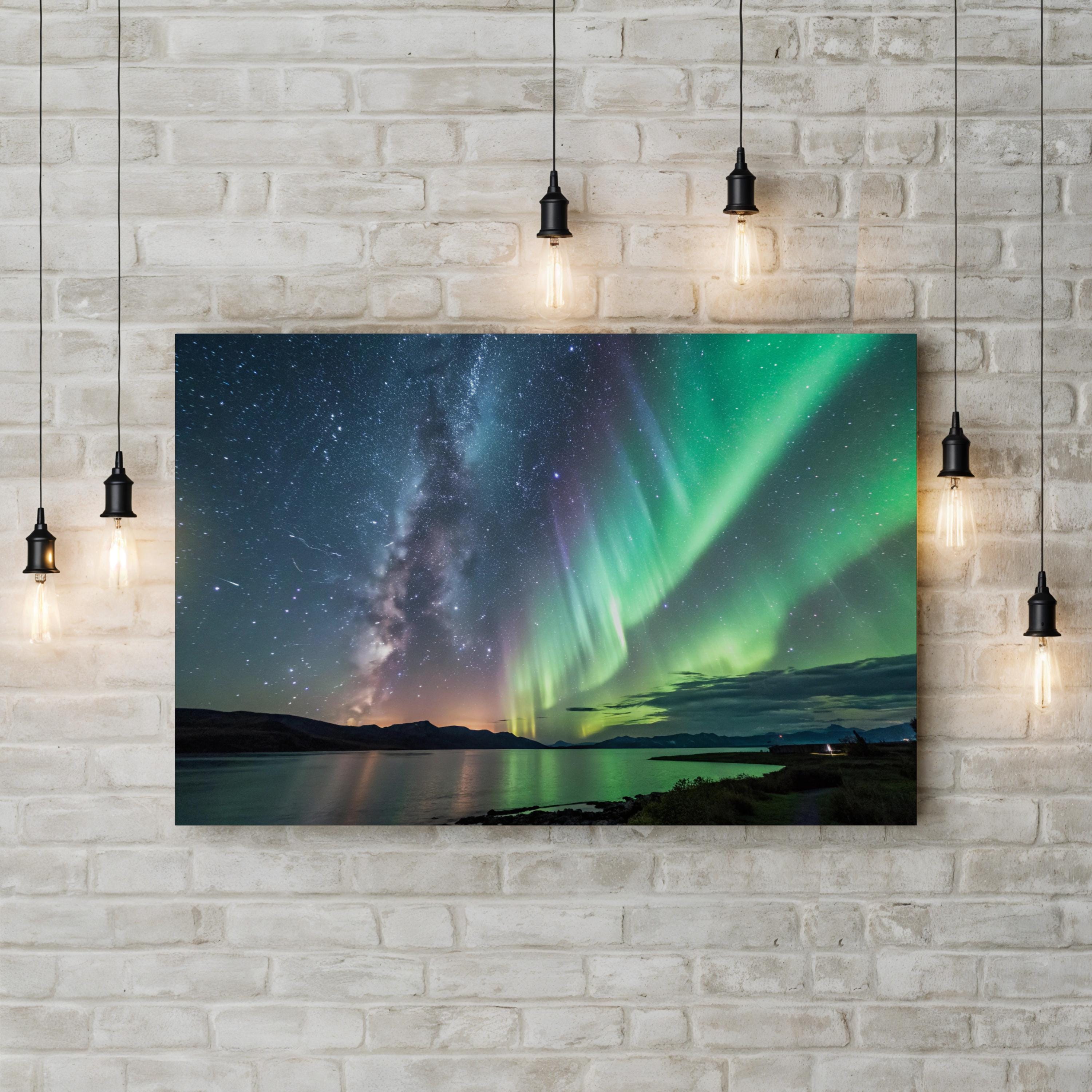 Aurora Borealis Over Northern Waters – Radiant Green Northern Lights Canvas Art