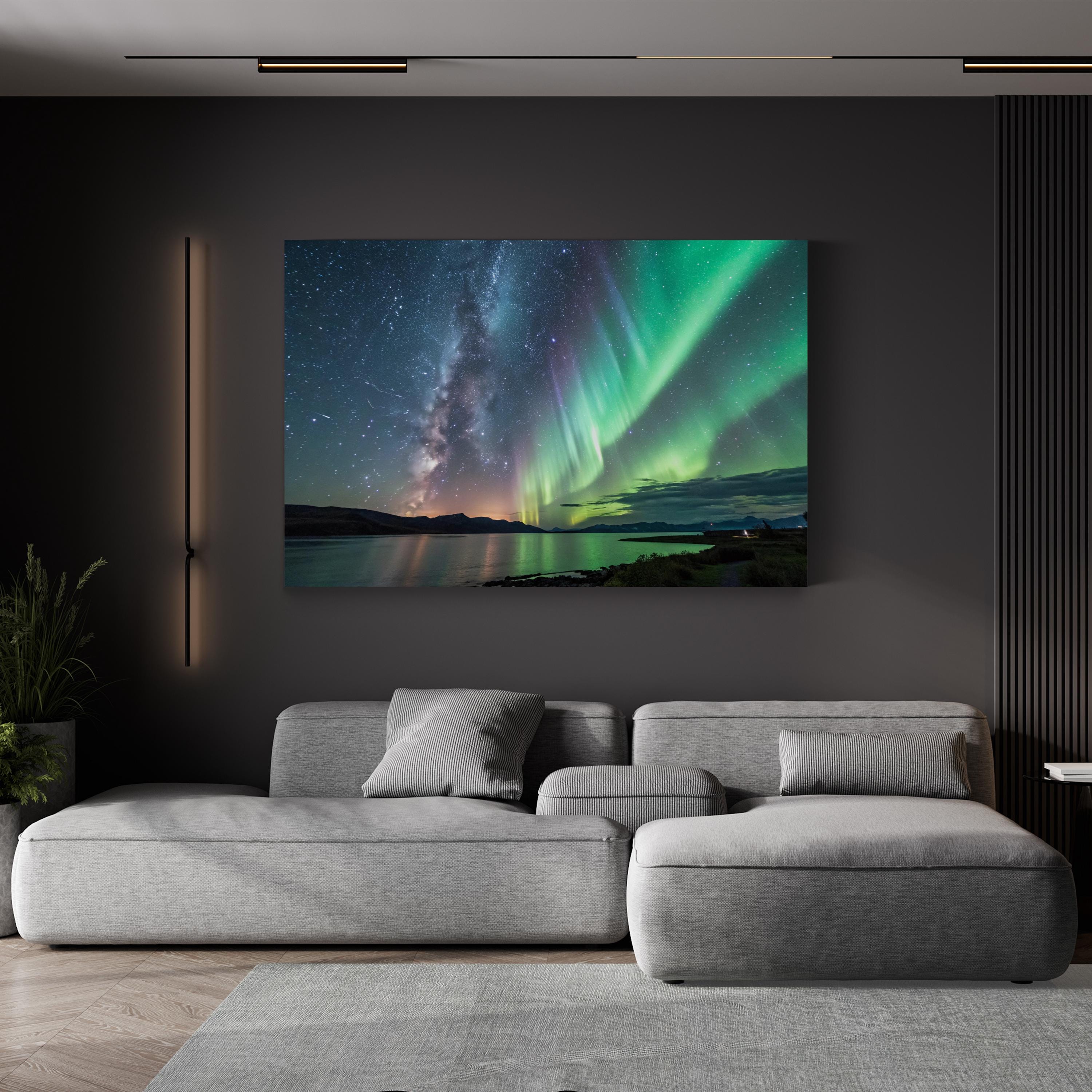 Aurora Borealis Over Northern Waters – Radiant Green Northern Lights Canvas Art