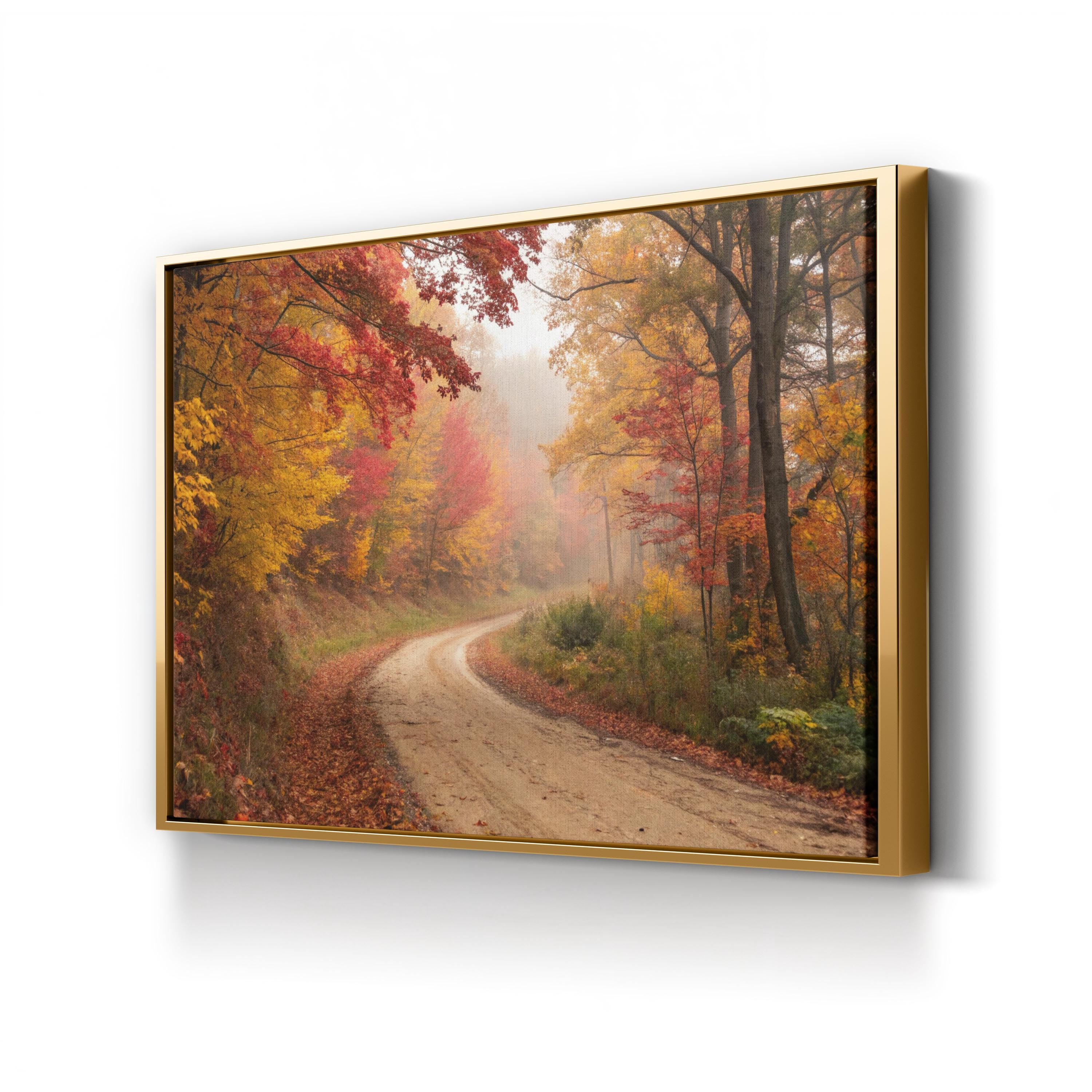 Autumn Forest Winding Path – Period Illustration Wall Art | Golden Fall Canvas Print