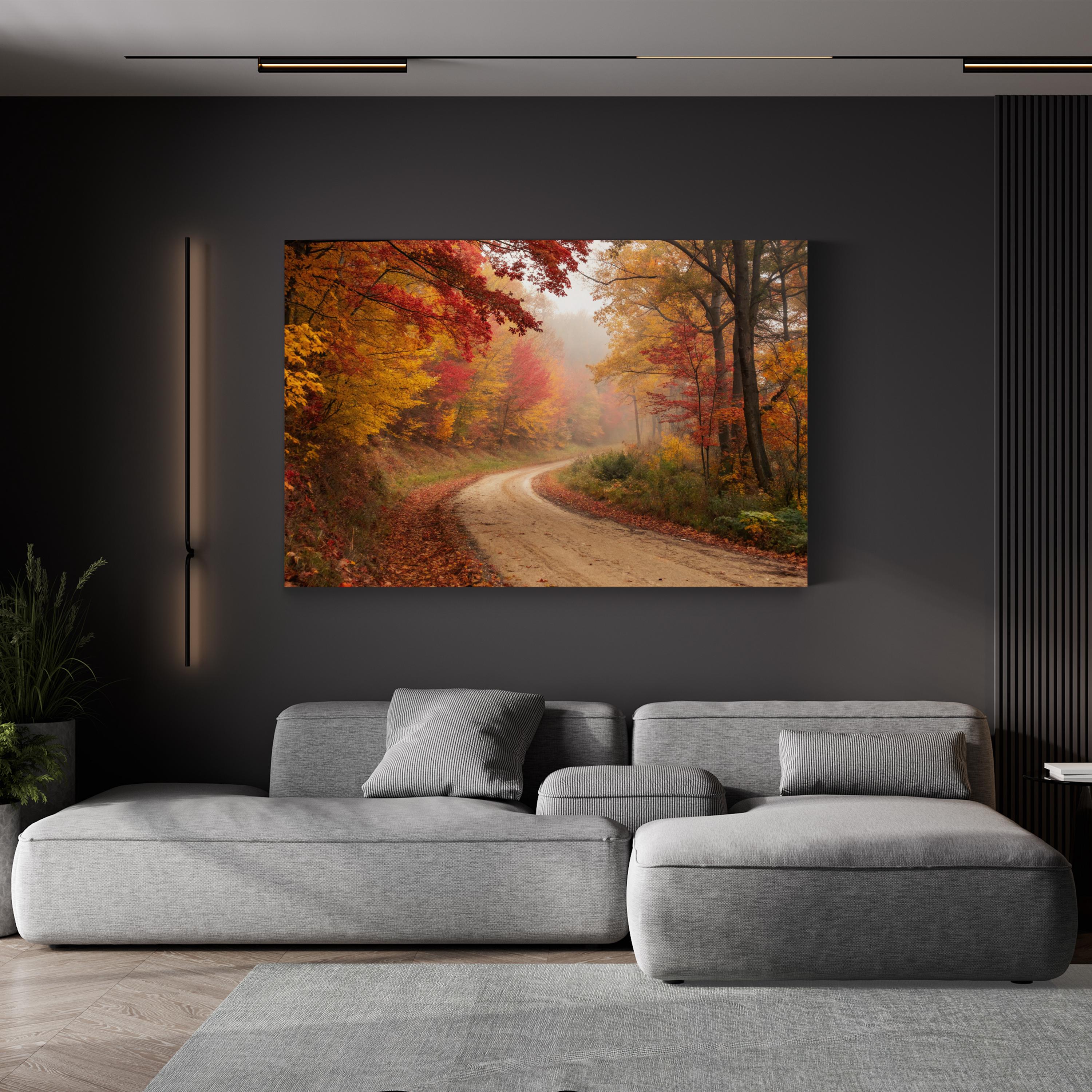 Autumn Forest Winding Path – Period Illustration Wall Art | Golden Fall Canvas Print