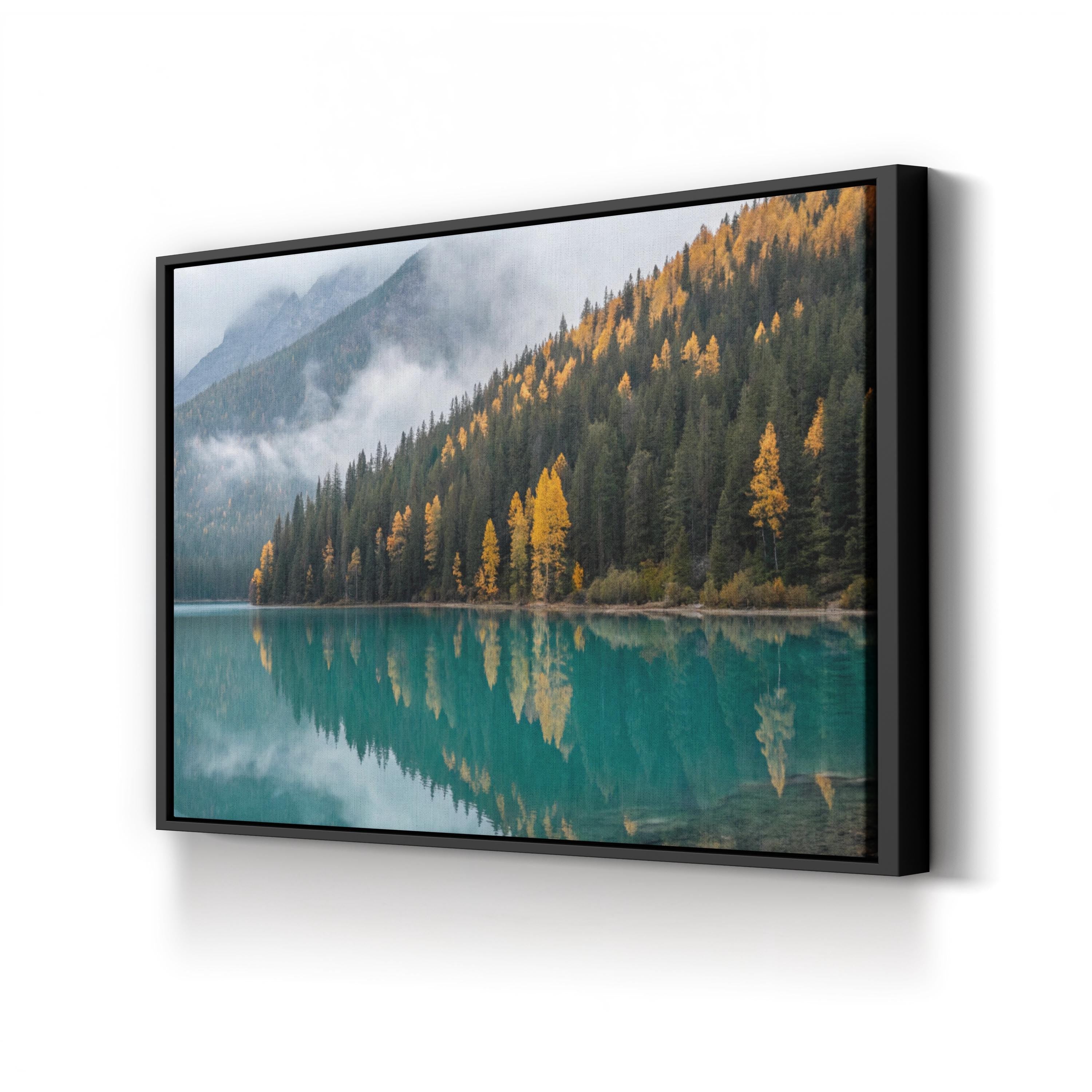 Autumn Lake Forest Reflection – Vintage Photography Wall Art | Serene Landscape Canvas Print