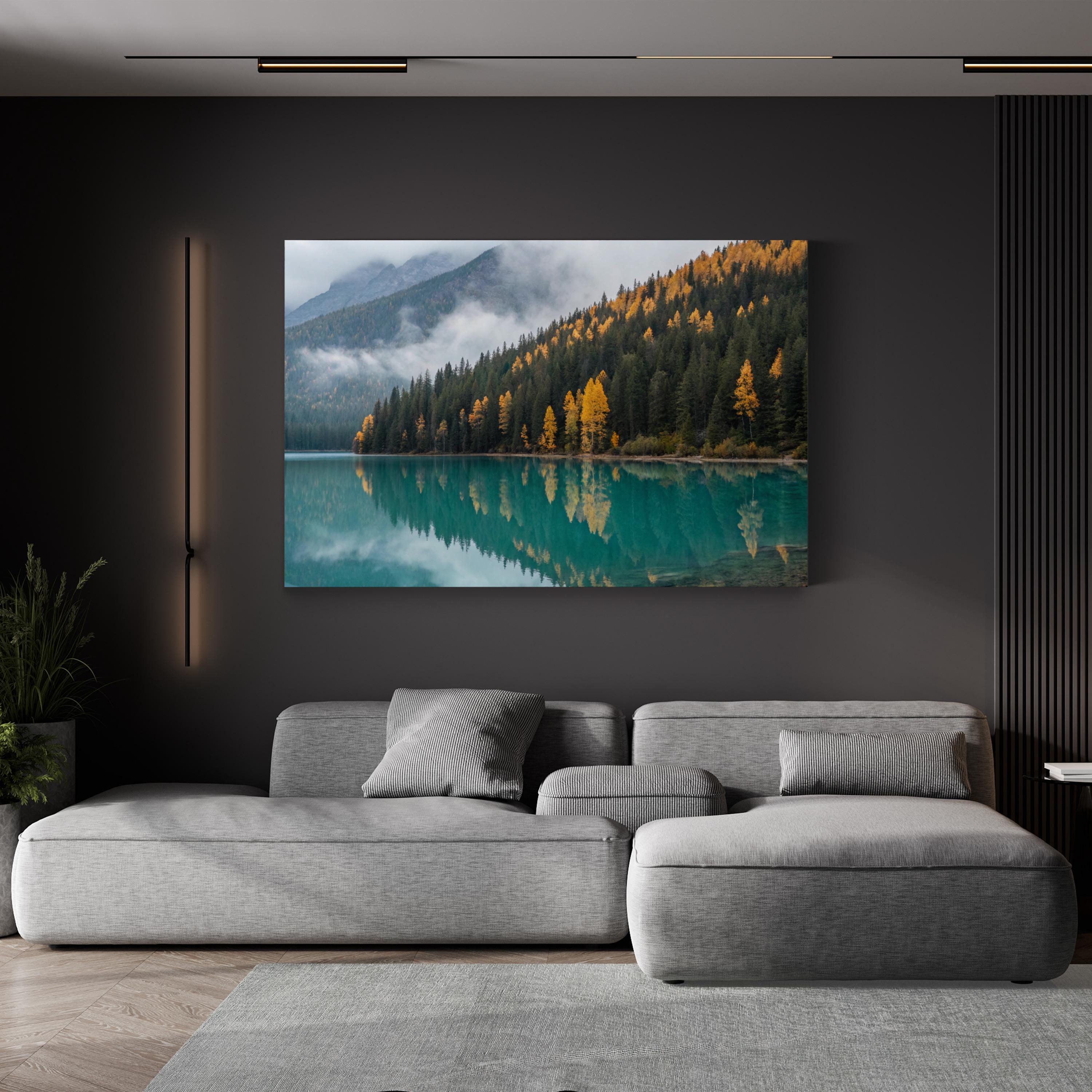 Autumn Lake Forest Reflection – Vintage Photography Wall Art | Serene Landscape Canvas Print