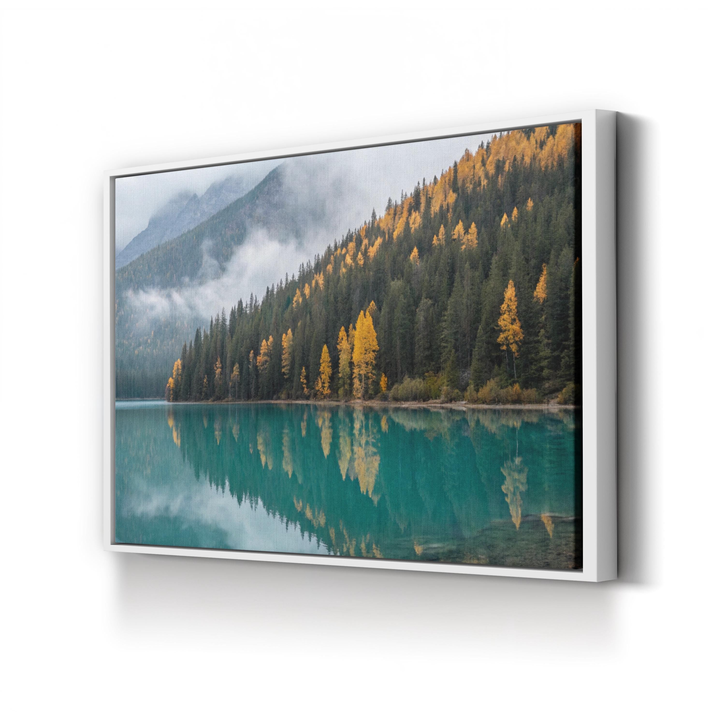 Autumn Lake Forest Reflection – Vintage Photography Wall Art | Serene Landscape Canvas Print