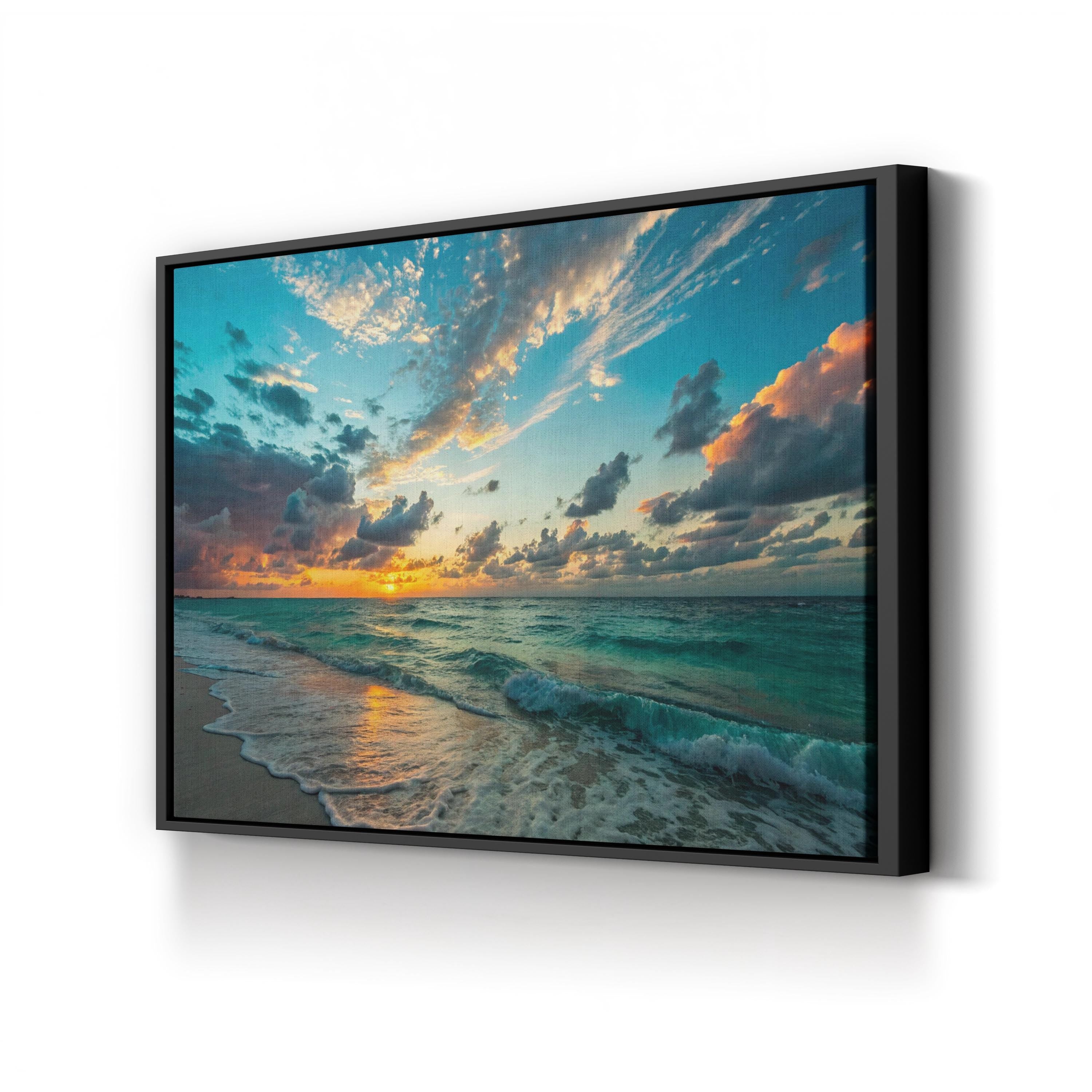 Ocean Sunset Canvas Wall Art – Azure Coastal Beach Landscape