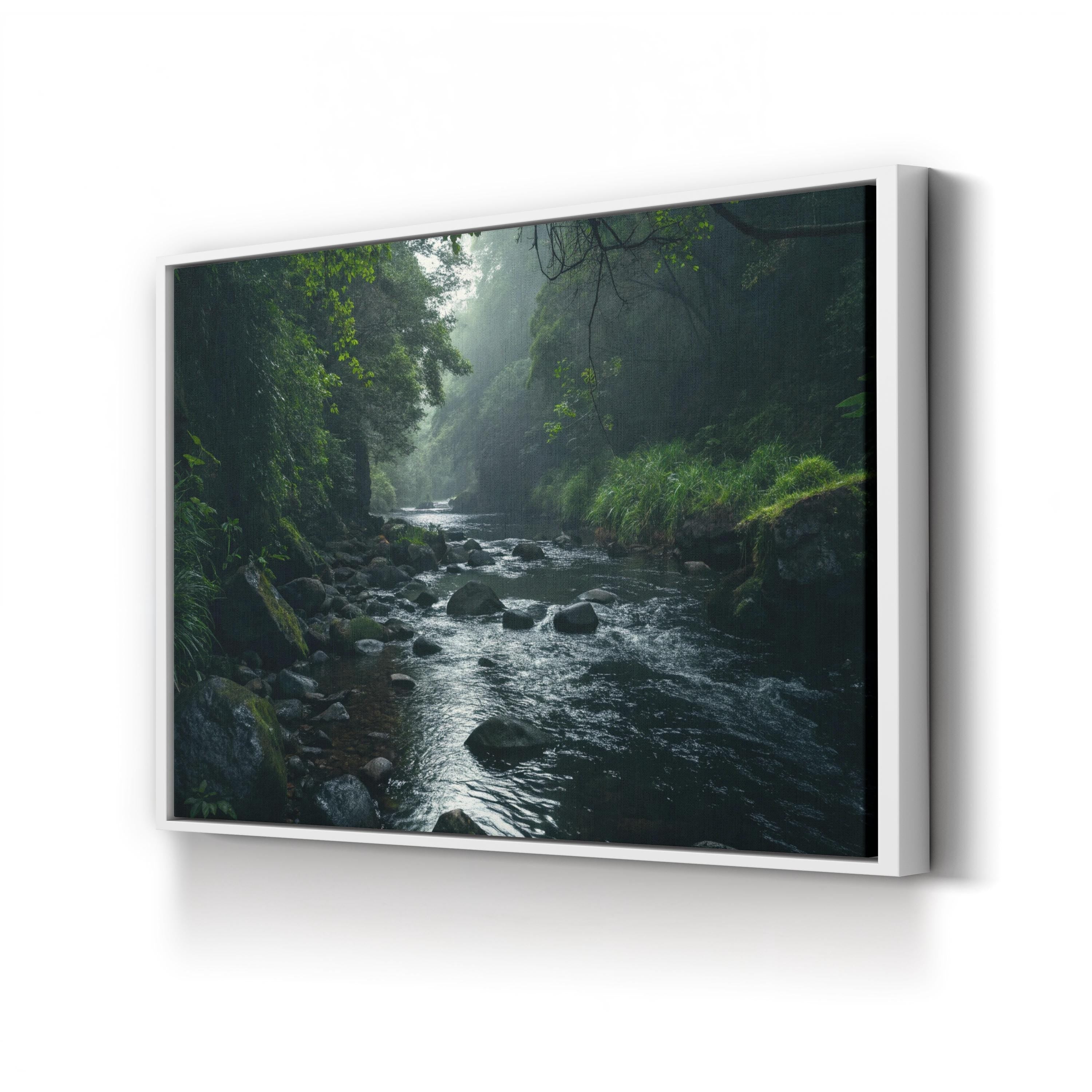 Black River Greenery Reflection – Vintage Photography Wall Art | Peaceful Nature Canvas Print
