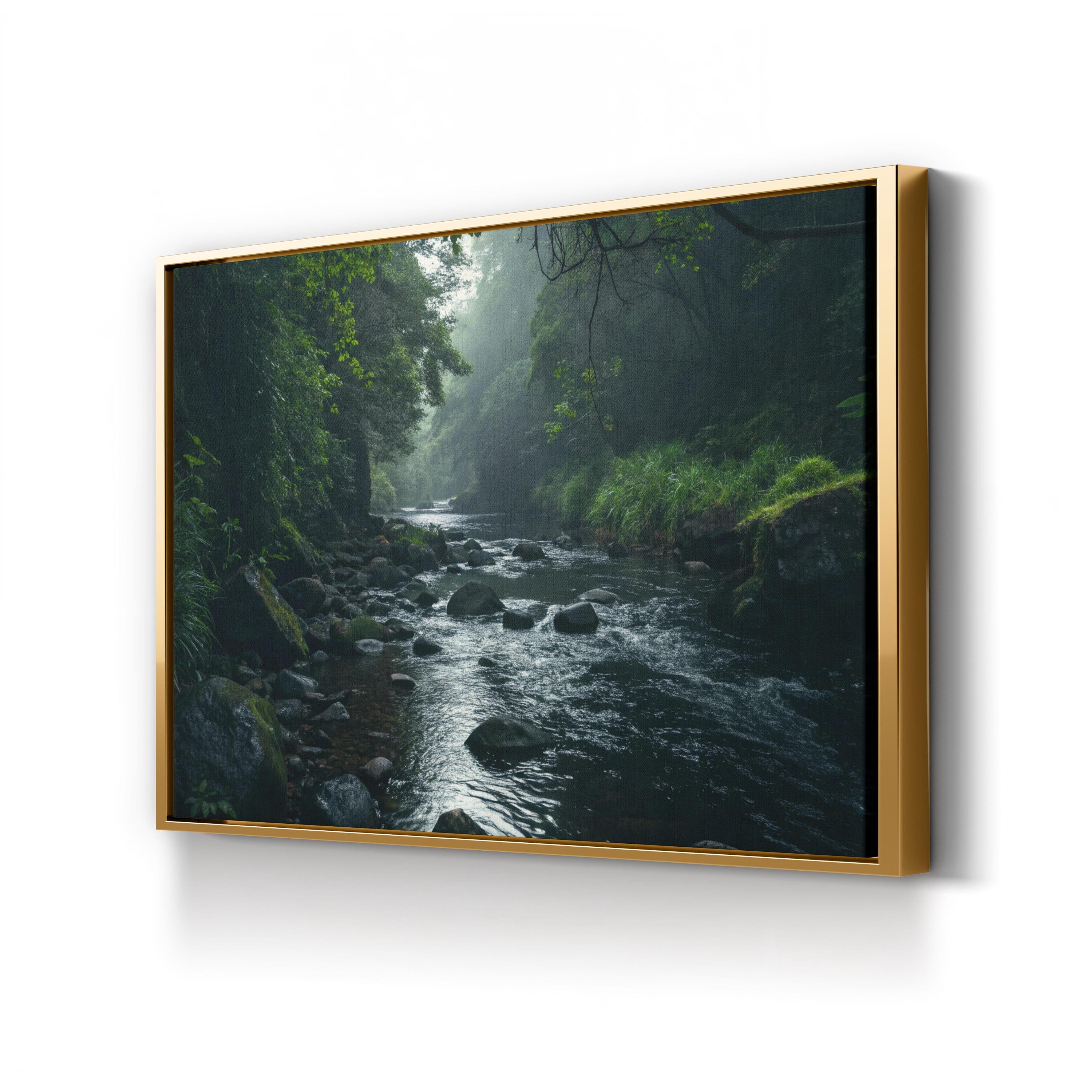 Black River Greenery Reflection – Vintage Photography Wall Art | Peaceful Nature Canvas Print