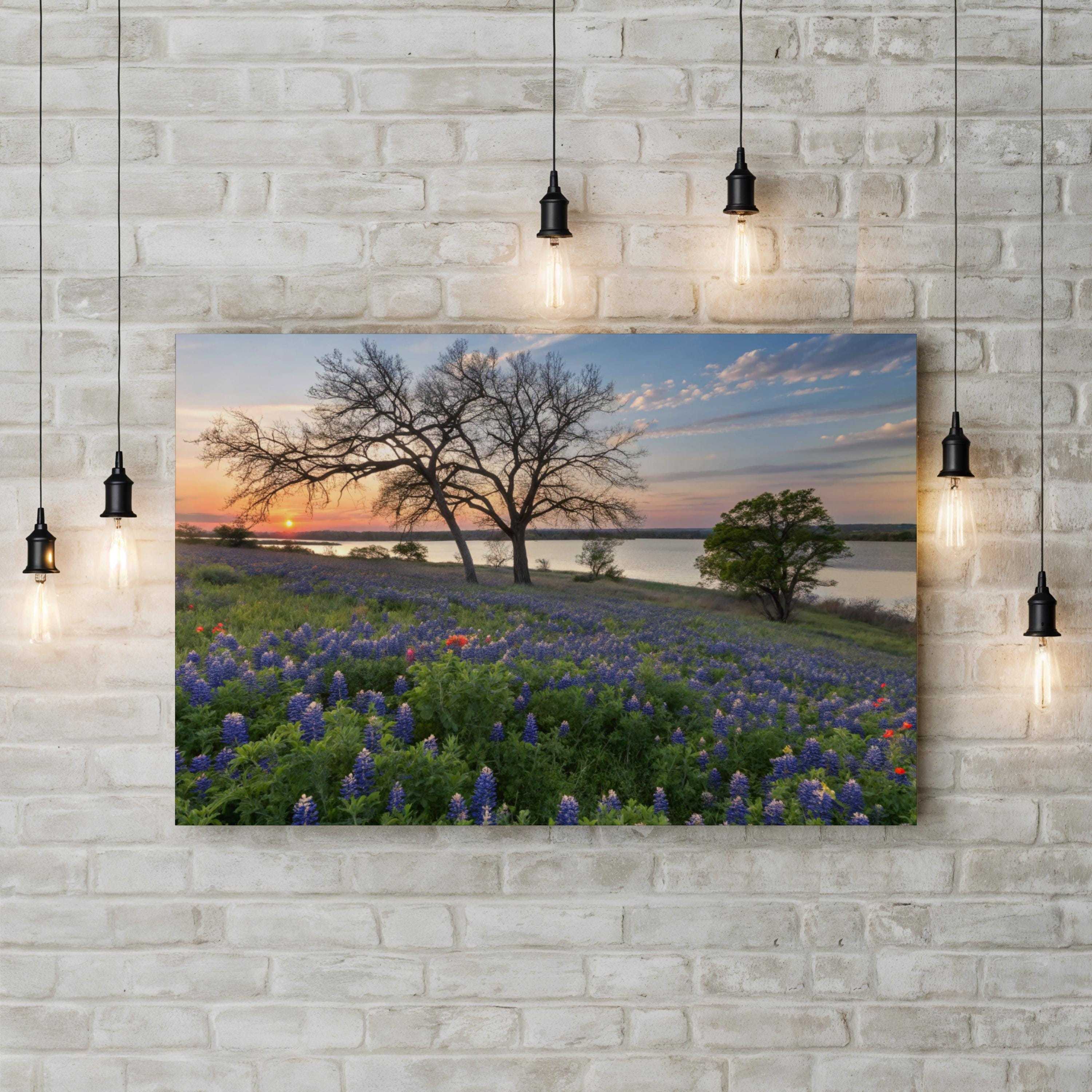 Bluebonnet Wildflower Field Canvas Art: Texas Landscape Painting