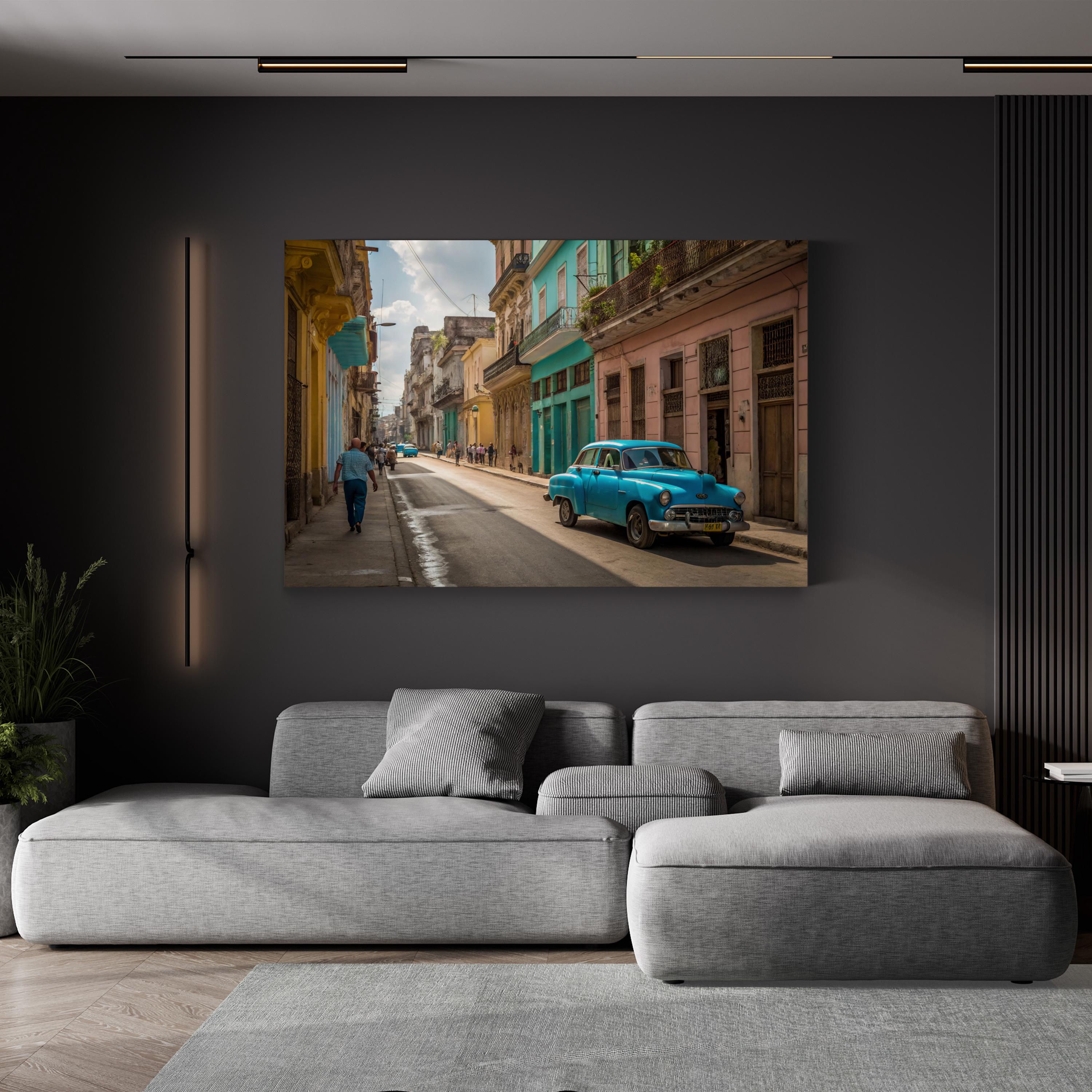 Vintage Blue Car Street – Vintage Photography Wall Art | Retro Automotive Canvas Print