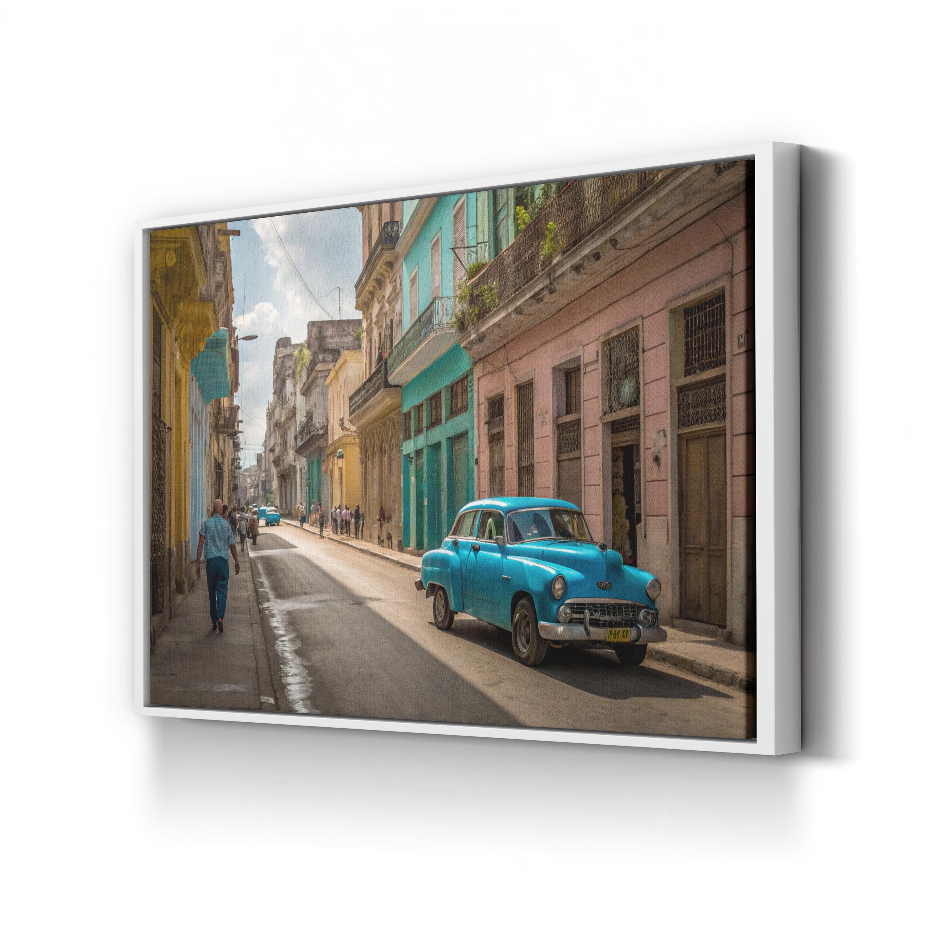 Vintage Blue Car Street – Vintage Photography Wall Art | Retro Automotive Canvas Print