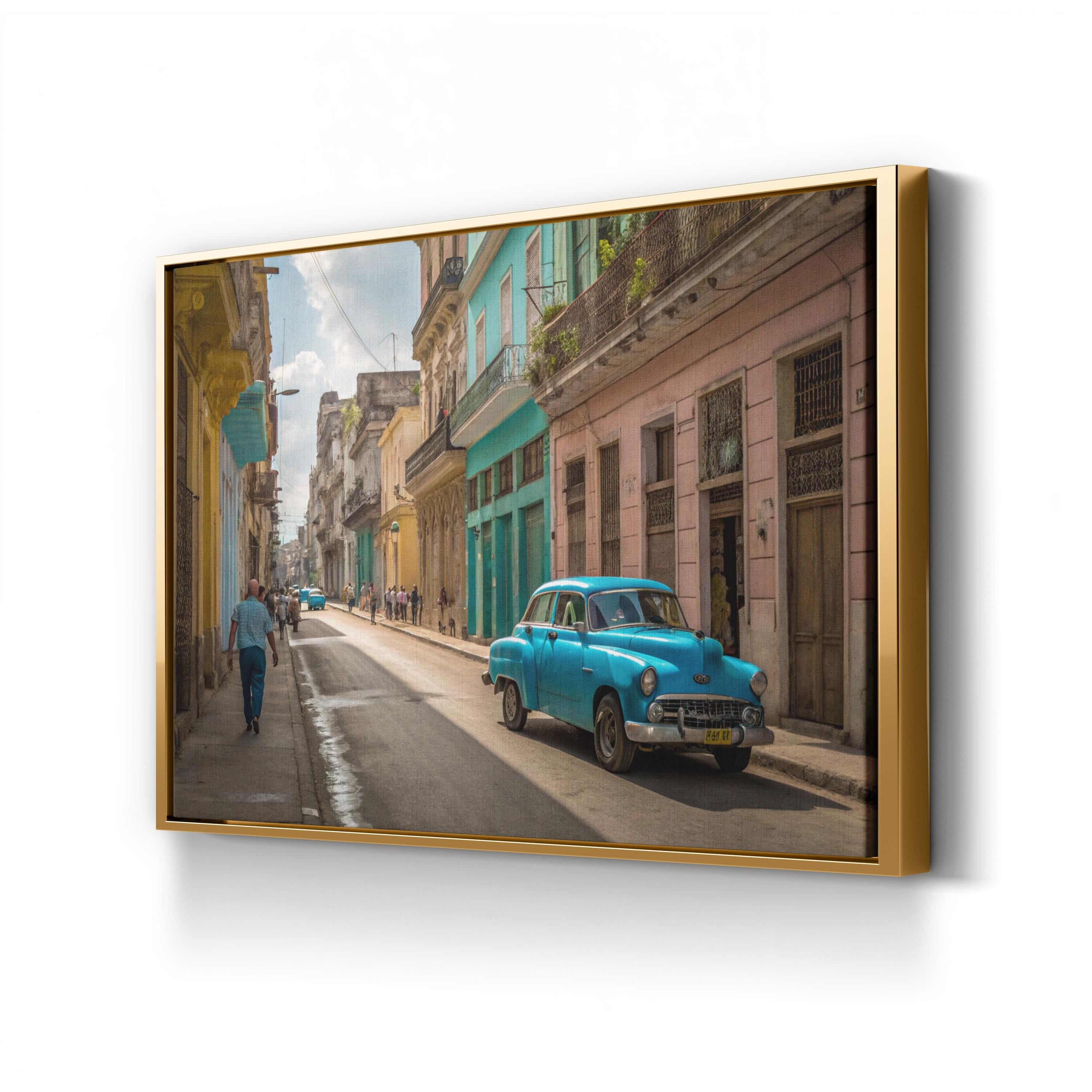Vintage Blue Car Street – Vintage Photography Wall Art | Retro Automotive Canvas Print
