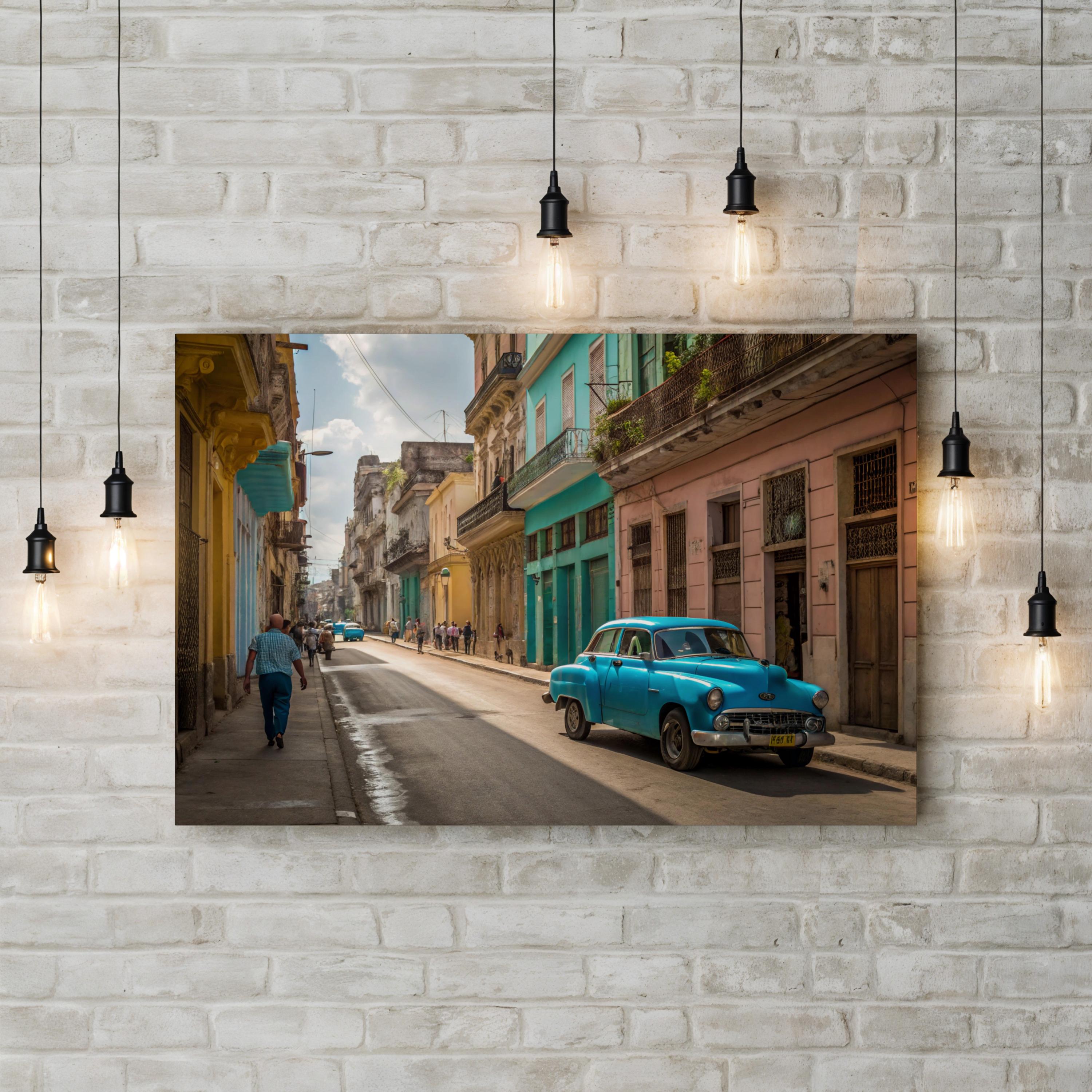 Vintage Blue Car Street – Vintage Photography Wall Art | Retro Automotive Canvas Print