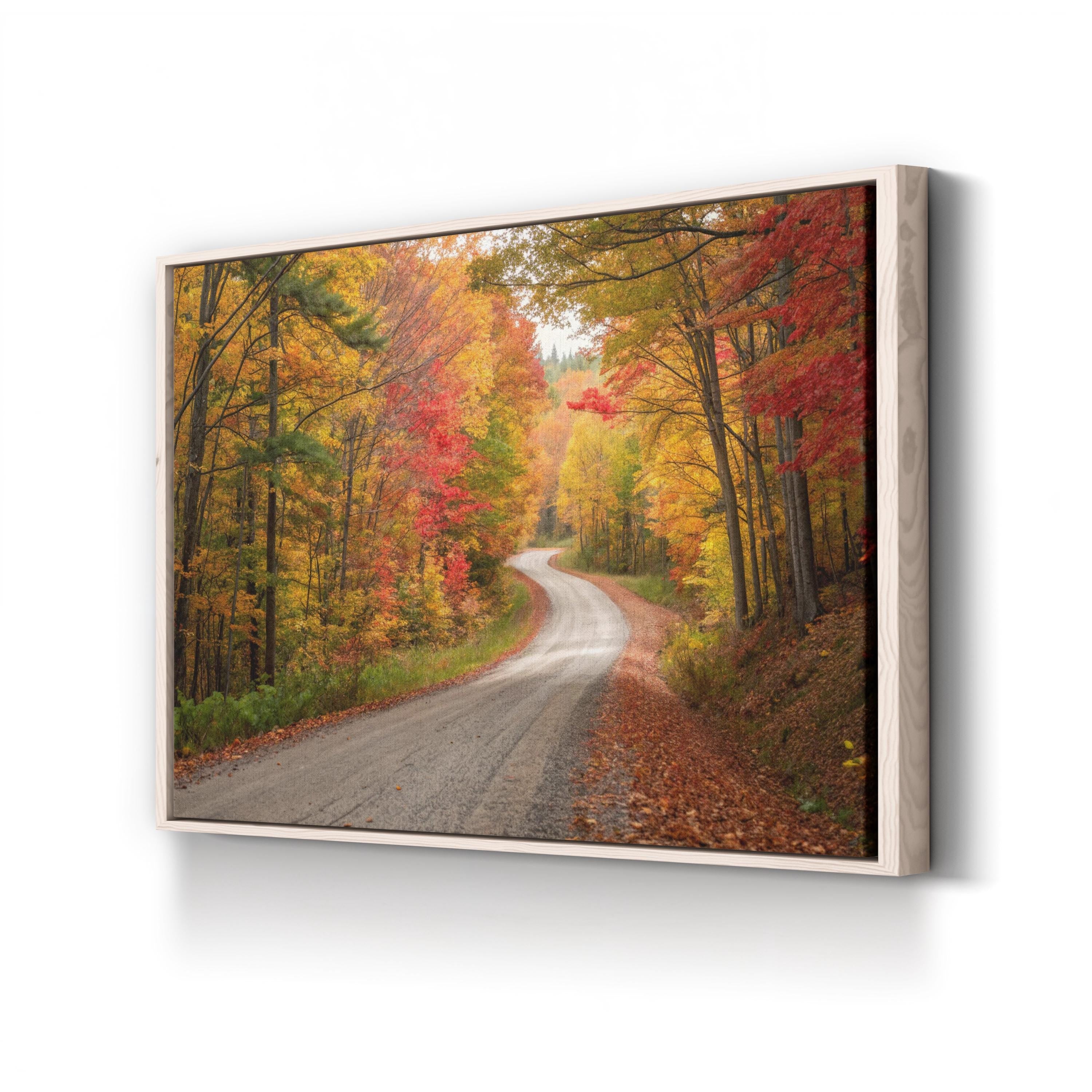 Autumn Road Forest Path – Vintage Photography Wall Art | Rustic Fall Canvas Print