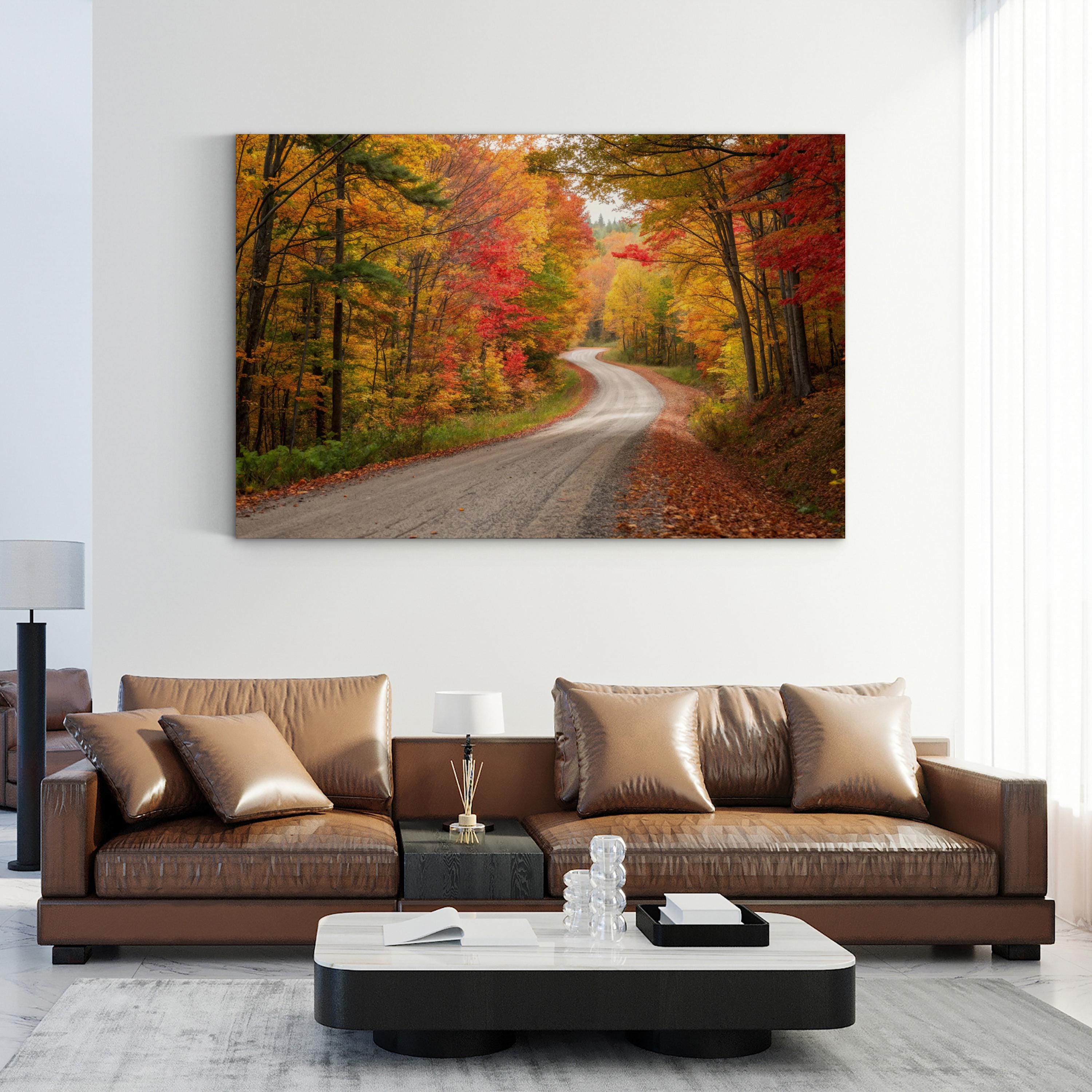 Autumn Road Forest Path – Vintage Photography Wall Art | Rustic Fall Canvas Print