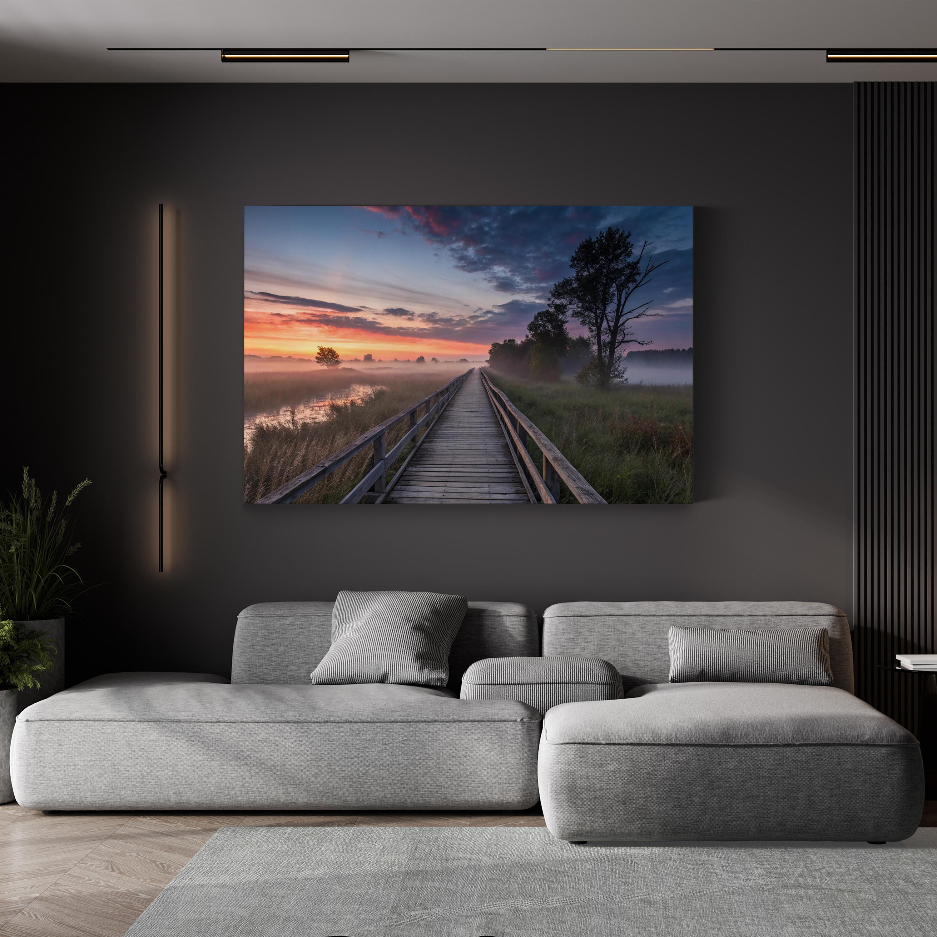 Boardwalk Beach Sunset – Vintage Photography Wall Art | Coastal Landscape Canvas Print