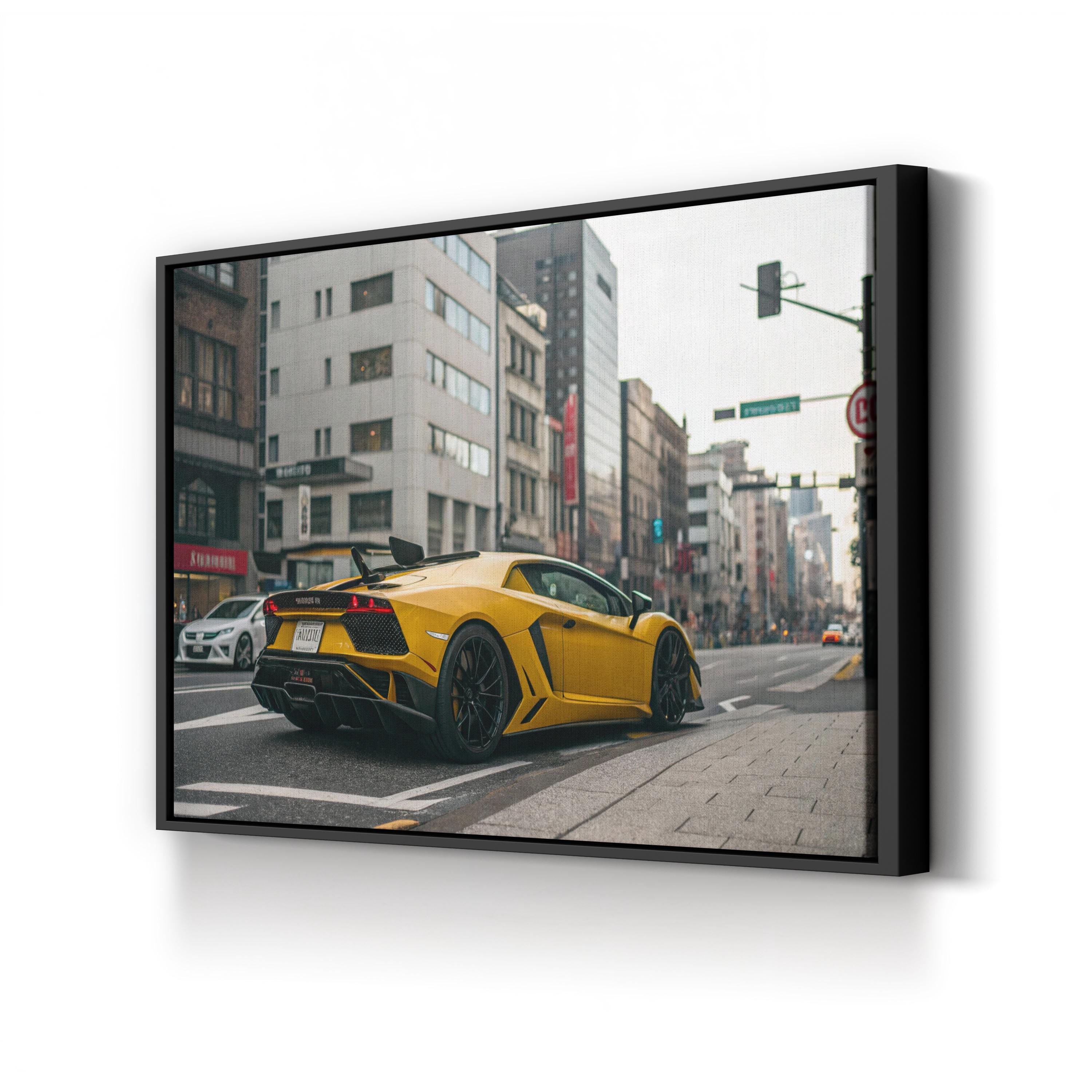 Epic Boss Fight Supercar – Period Illustration Wall Art | Urban Action Canvas Print